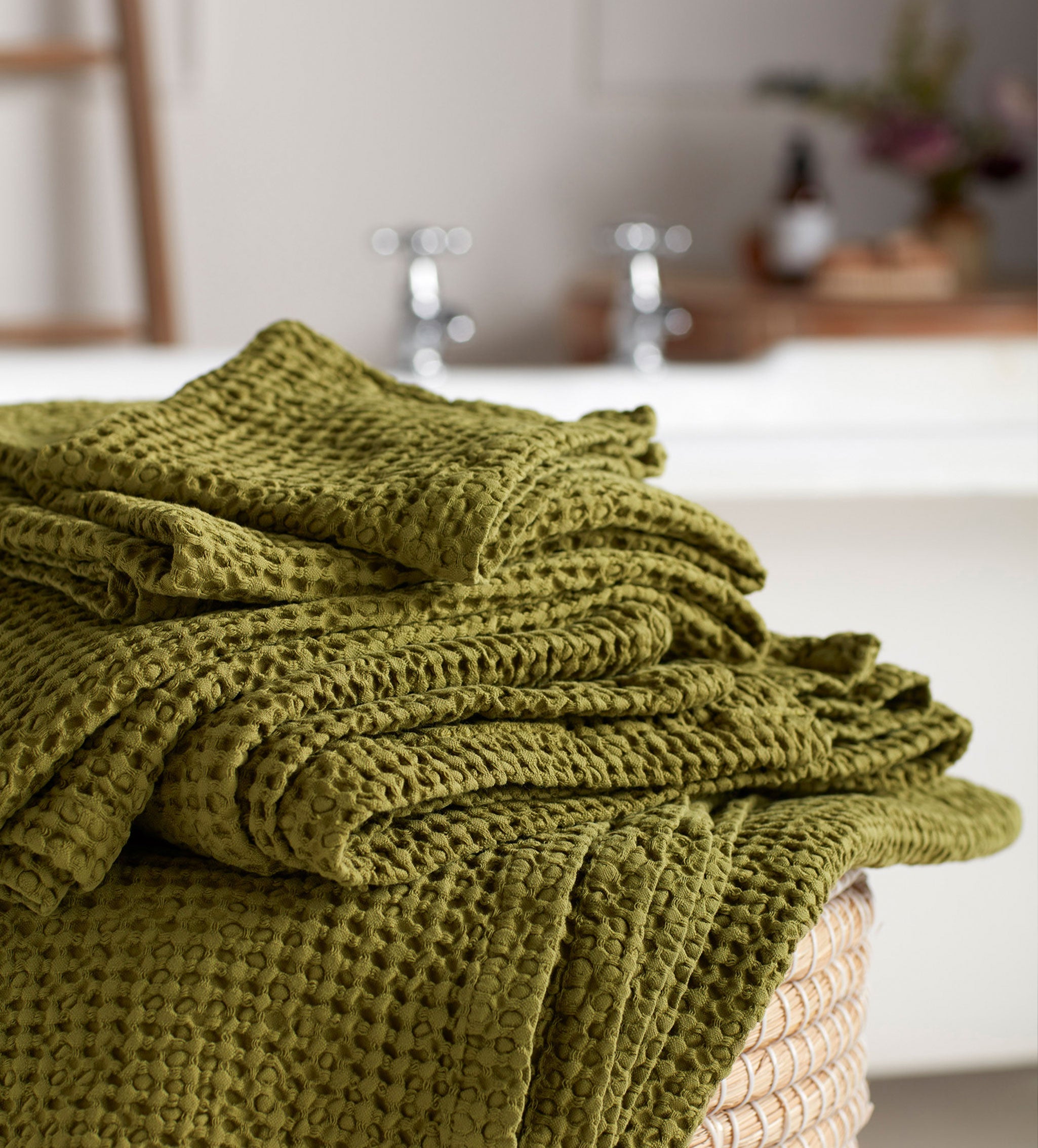 Moss Green 100% Cotton Waffle Towels