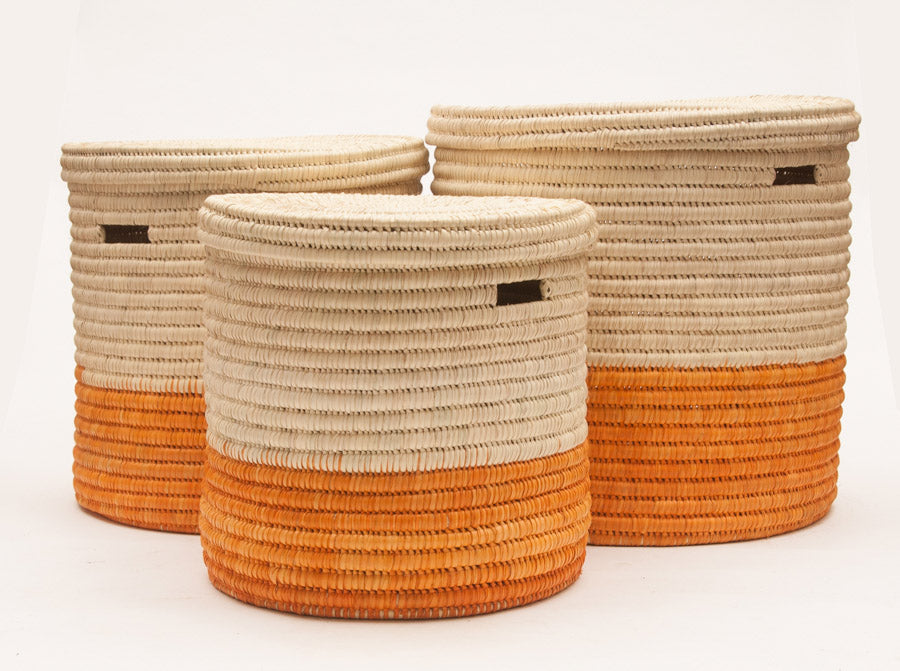 Wapi Orange Colour Block Lidded Laundry Basket