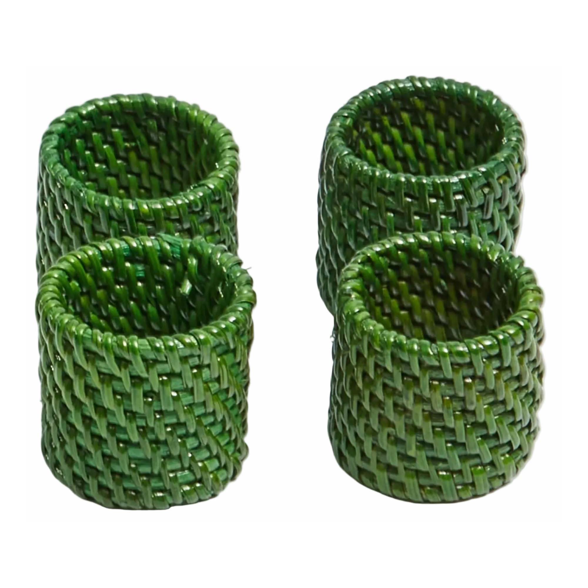 Green Rattan Napkin Rings (Set of 4)