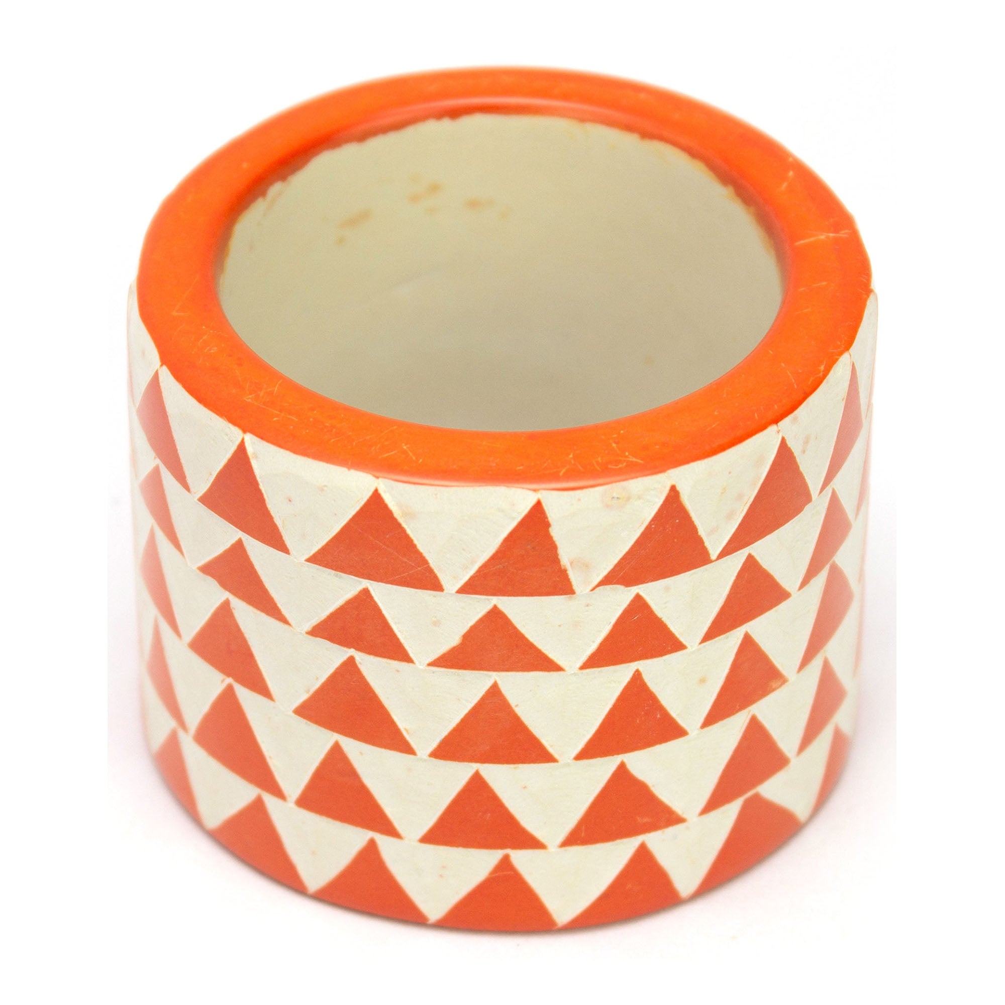 Hand Carved Soapstone Napkin Ring 'Orange Triangles'