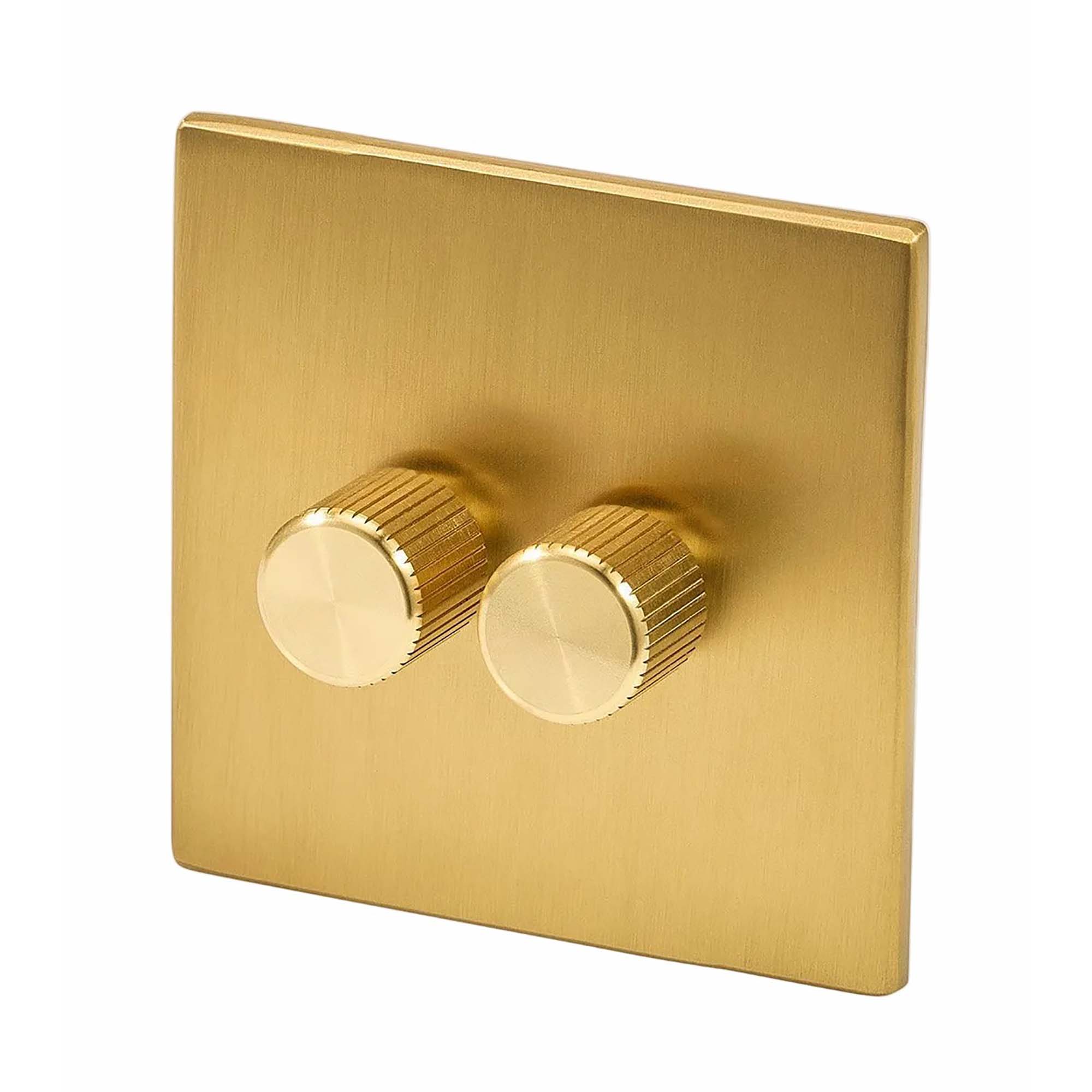 Double Rotary Wall Dimmer in Brass