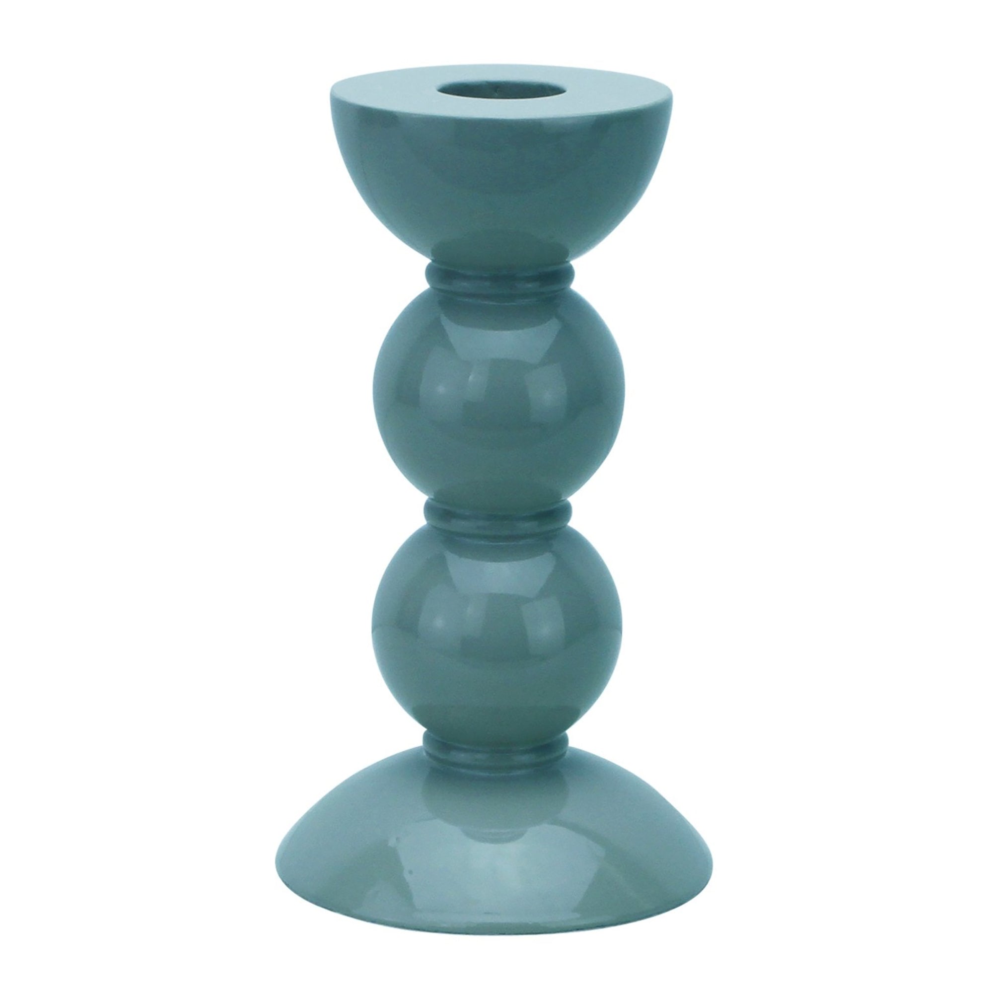 Medium Chambray Blue Bobbin Candlestick - 14cm