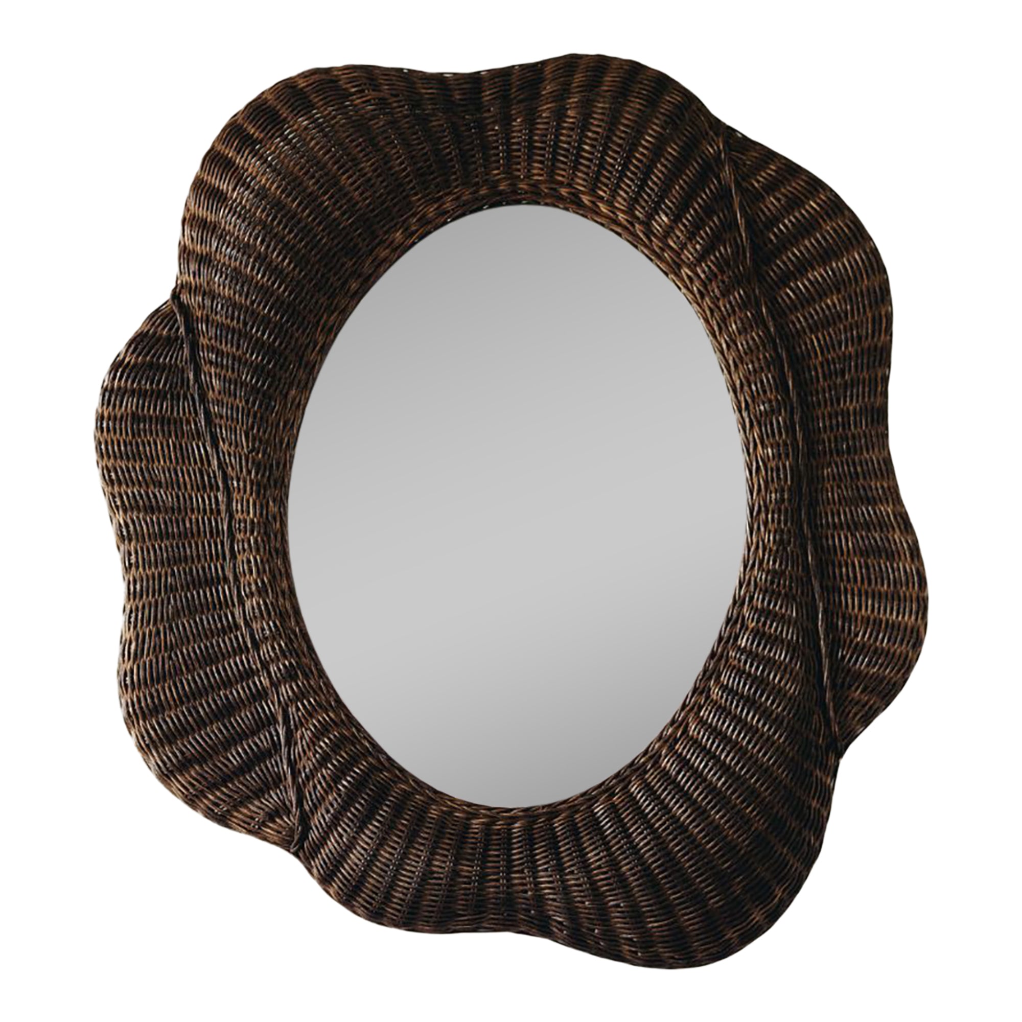 Blossom Rattan Oval Mirror (Teak)