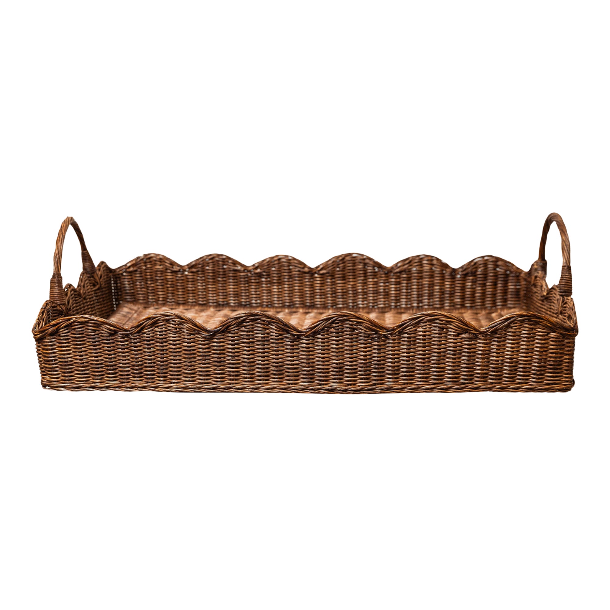 Large Rattan Scalloped Tray | Teak