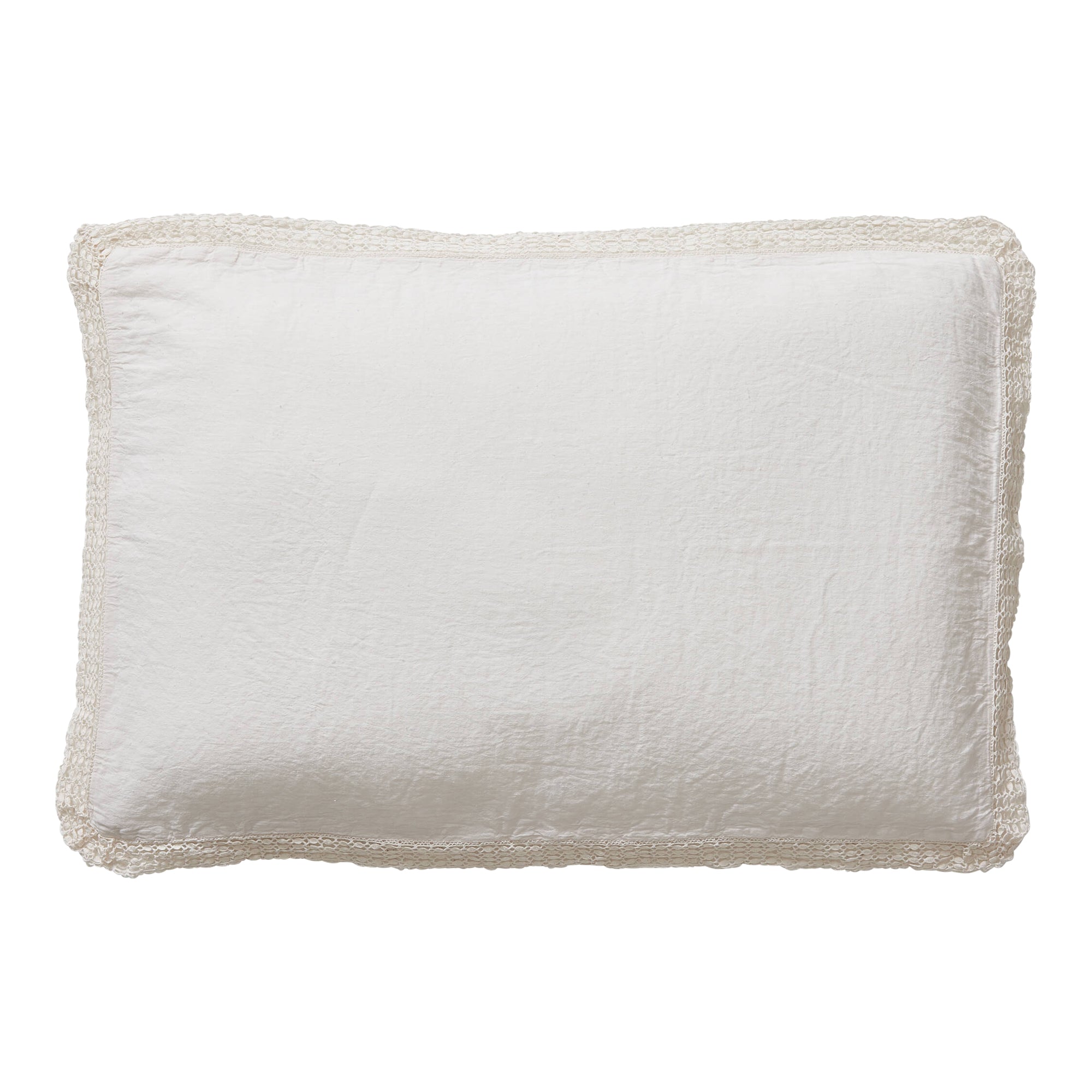 Washed Linen Cotton Oxford Pillowcase with Lace Edge - Chalk