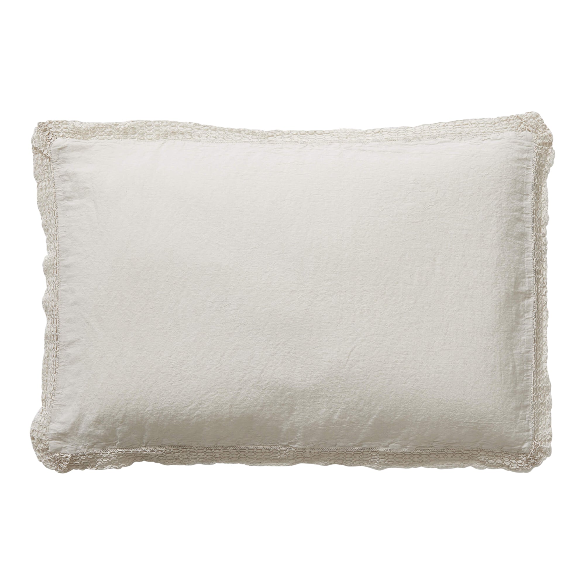 Washed Linen Cotton Oxford Pillowcase with Lace Edge - Mineral