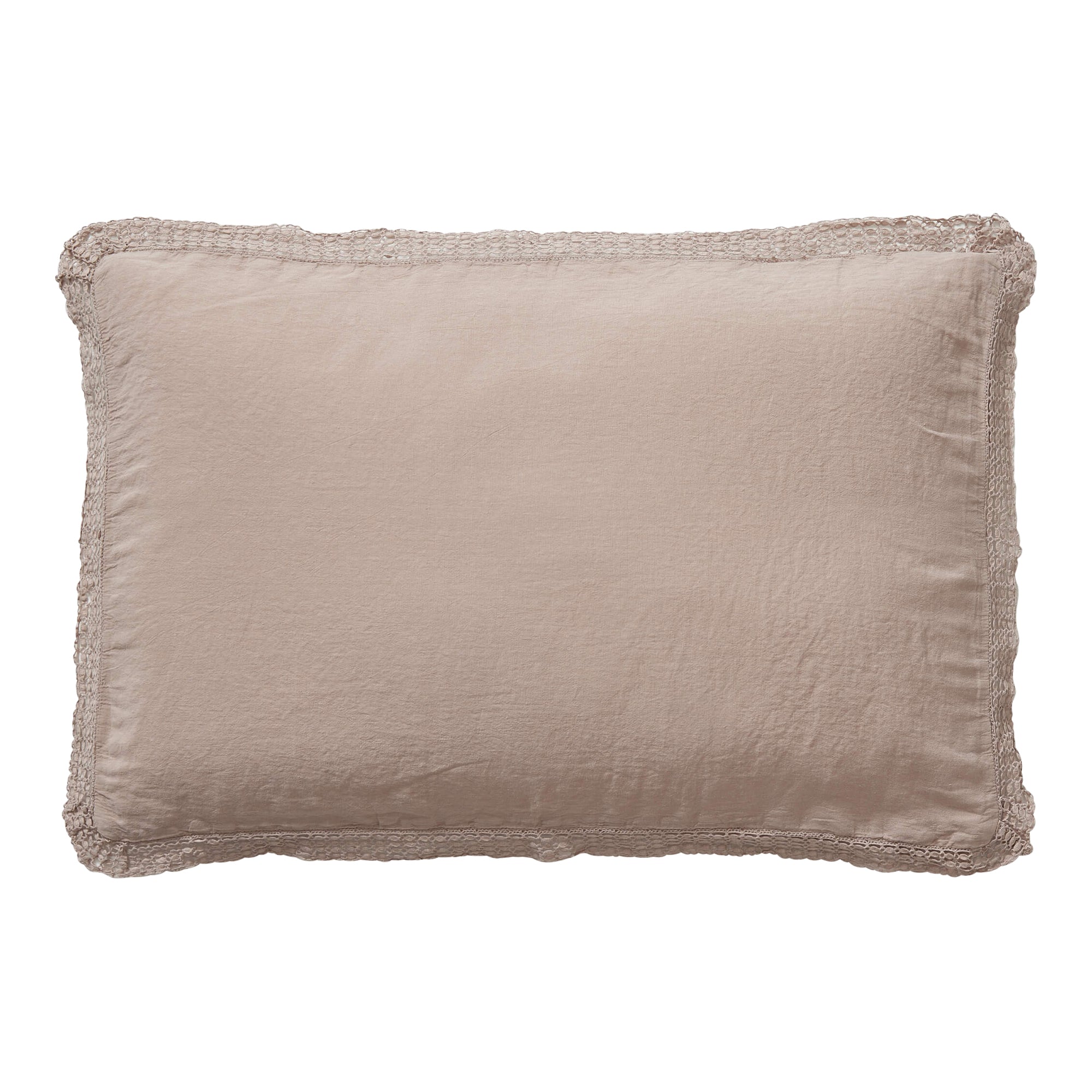 Washed Linen Cotton Oxford Pillowcase with Lace Edge - Vintage Rose