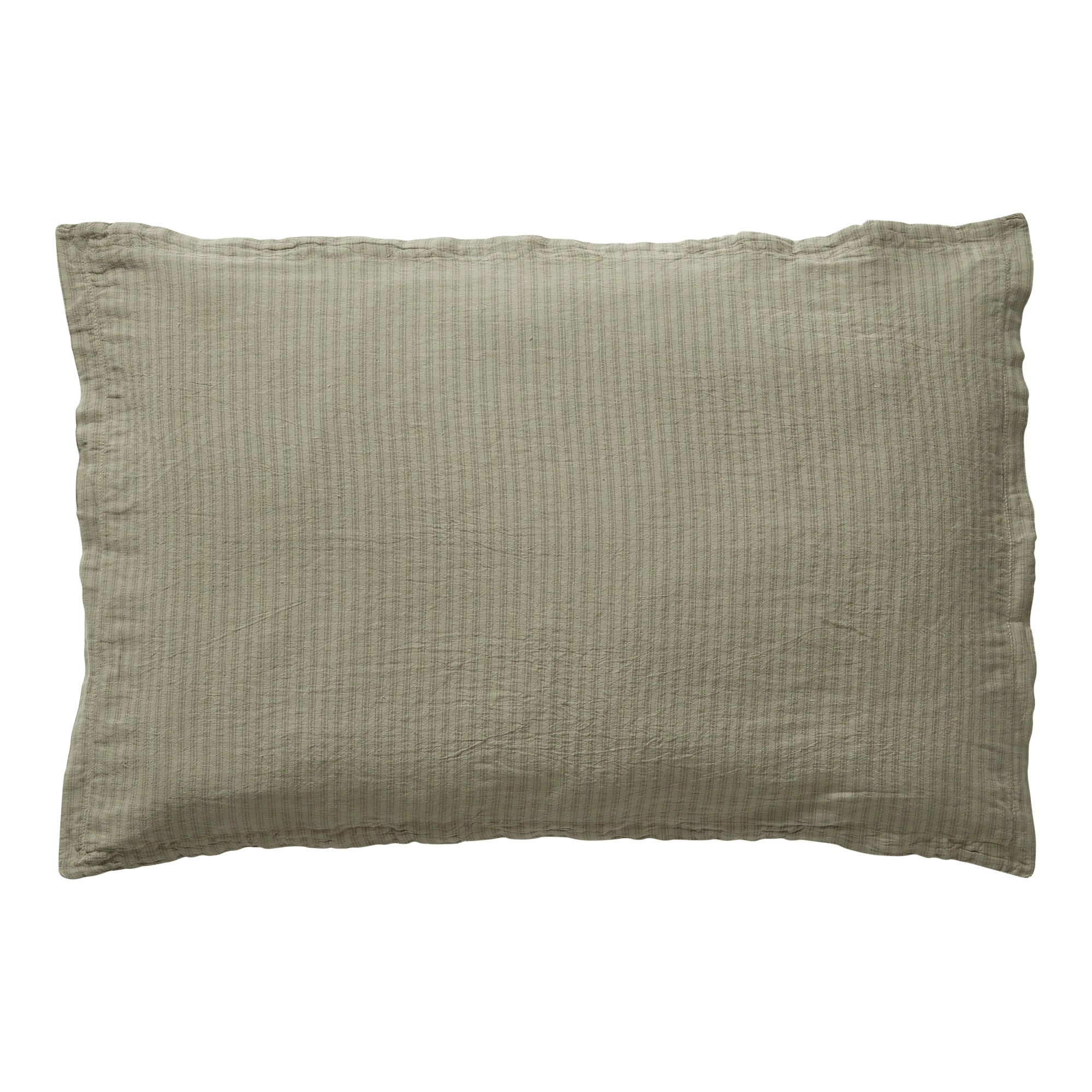 Washed Linen Cotton Ticking Stripe Pillowcase - Olive
