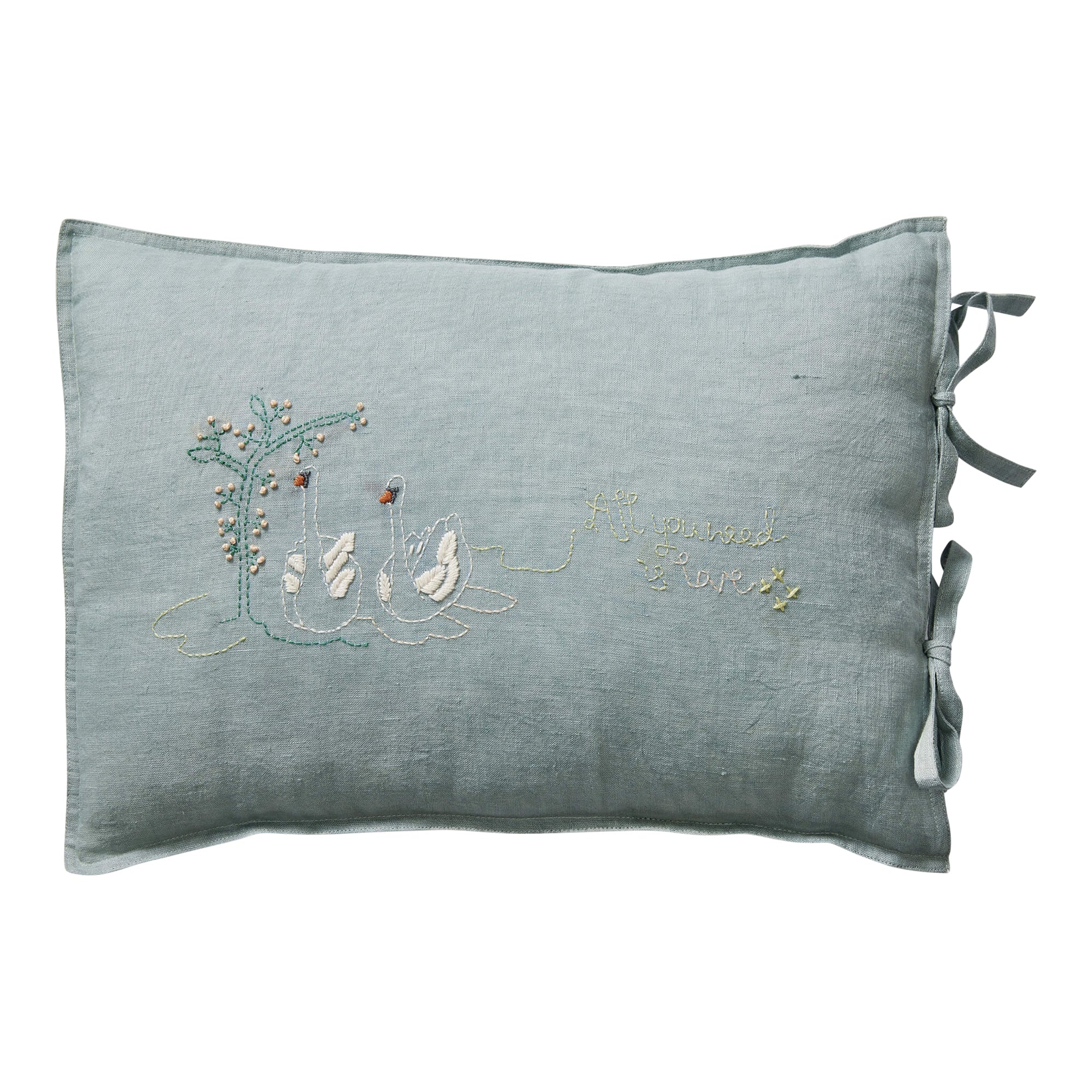 Swan Embroidered Linen Cushion