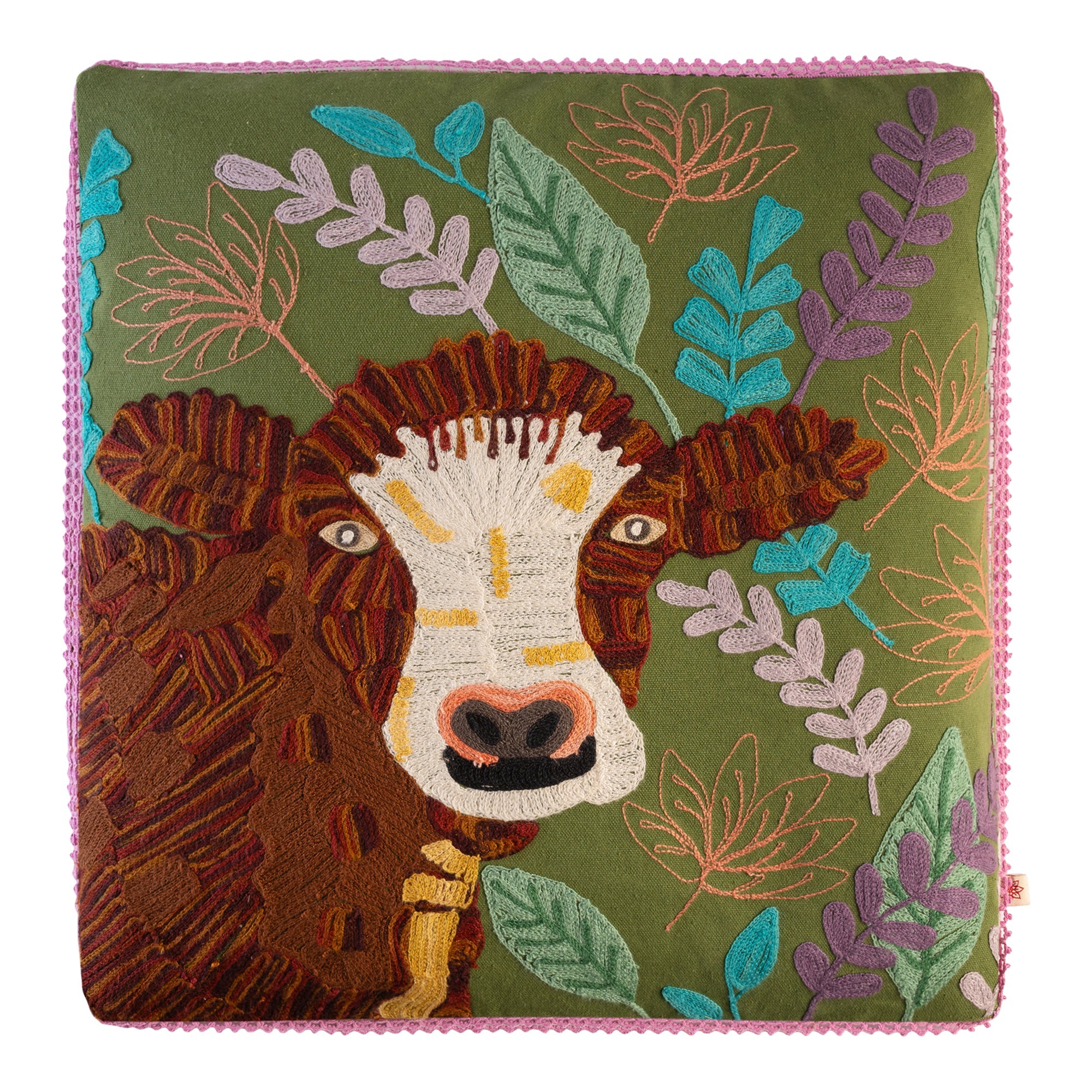 Cow Embroidered Cushion Cover