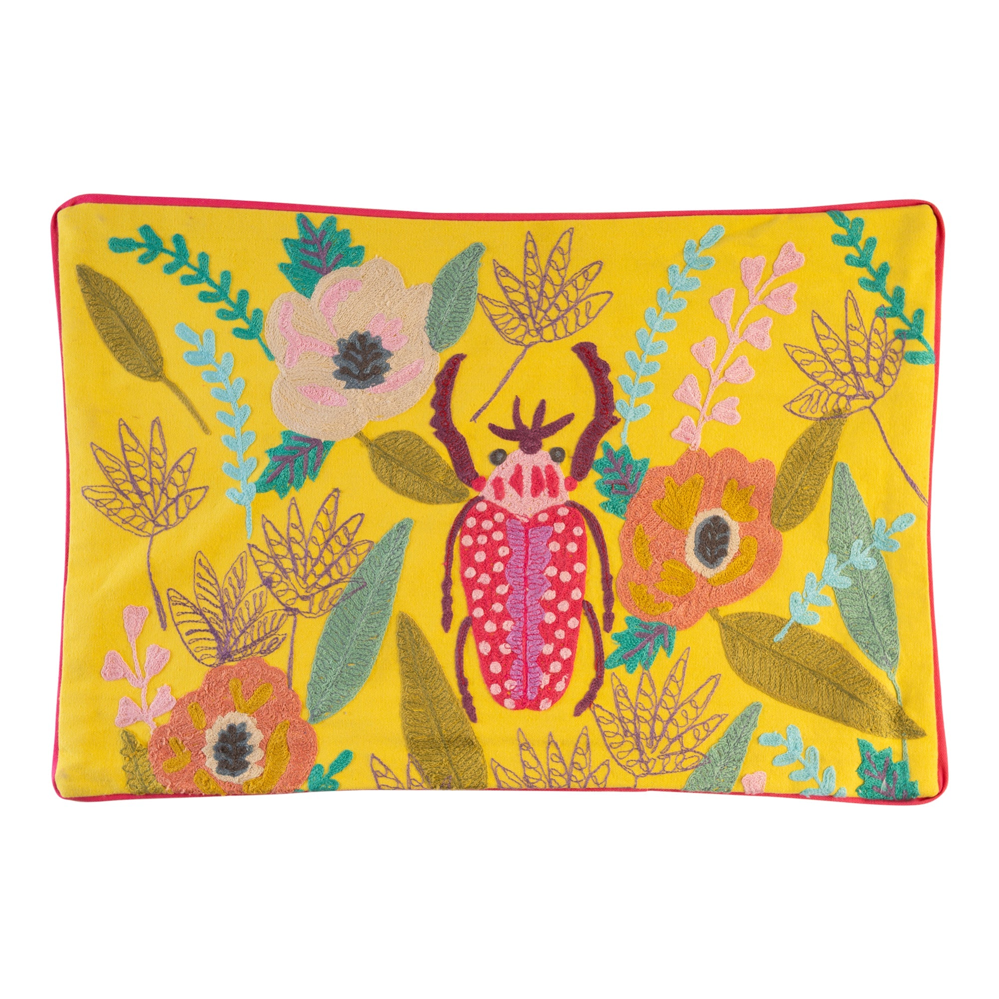 Beetle Embroidered Cushion Cover