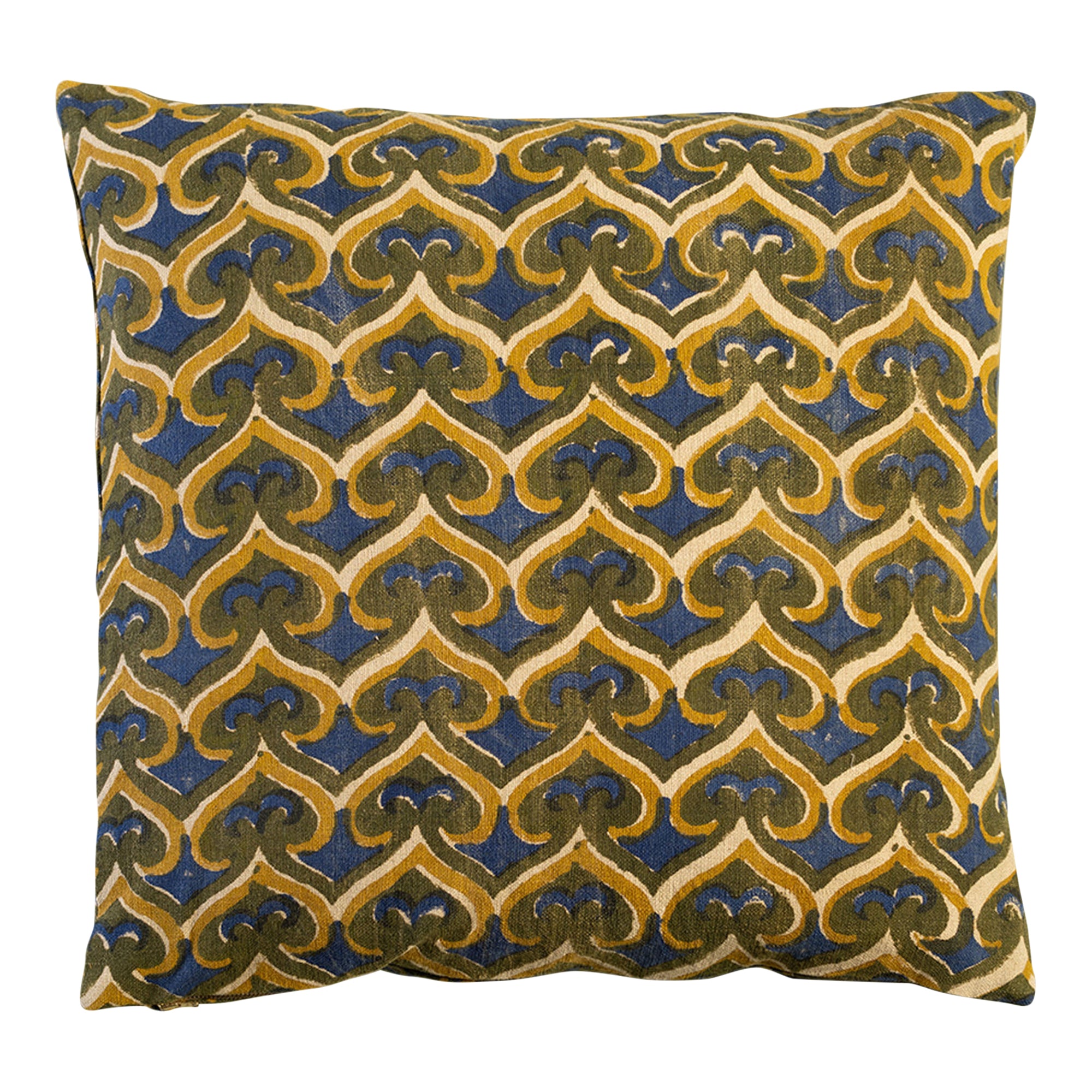 Olive & Navy Spade Block Print Cushion Cover