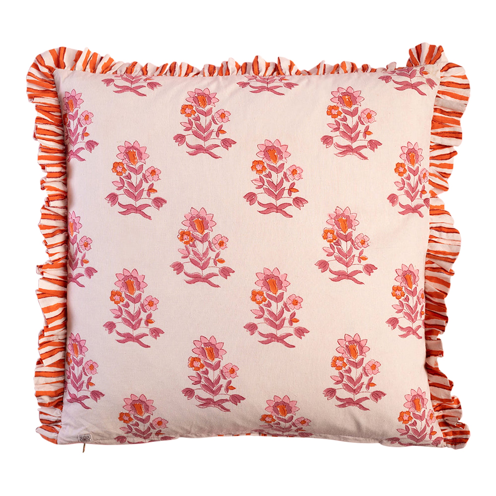 Carnation & Clementine Block Print Cushion Cover