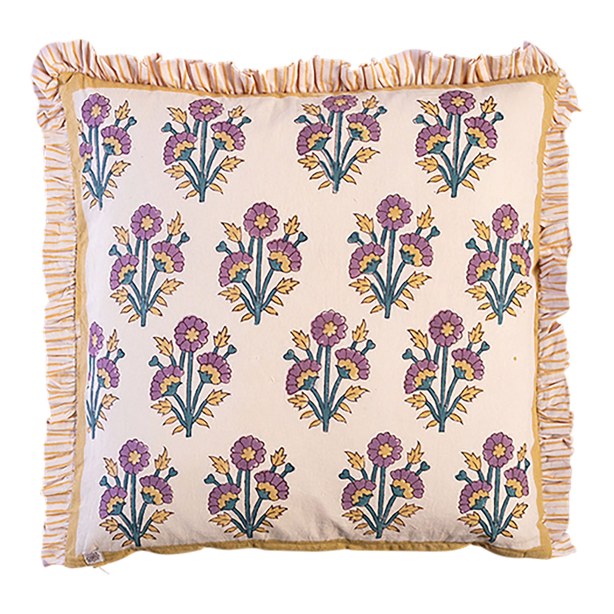 Cornflower & Lilac Block Print Cushion Cover