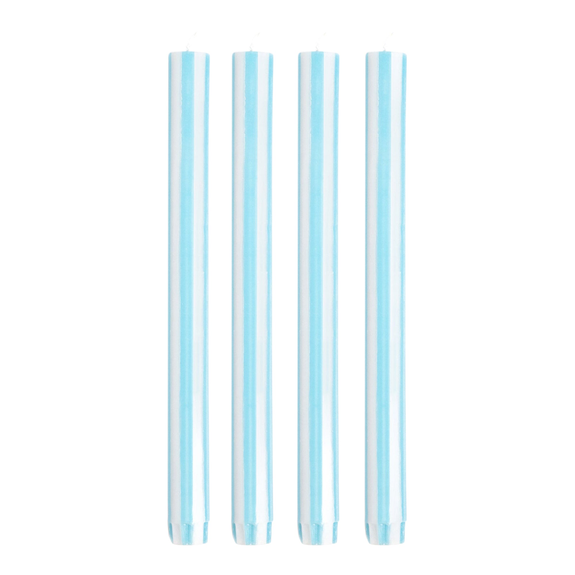 Stripe Dinner Candles - Sky Blue / White