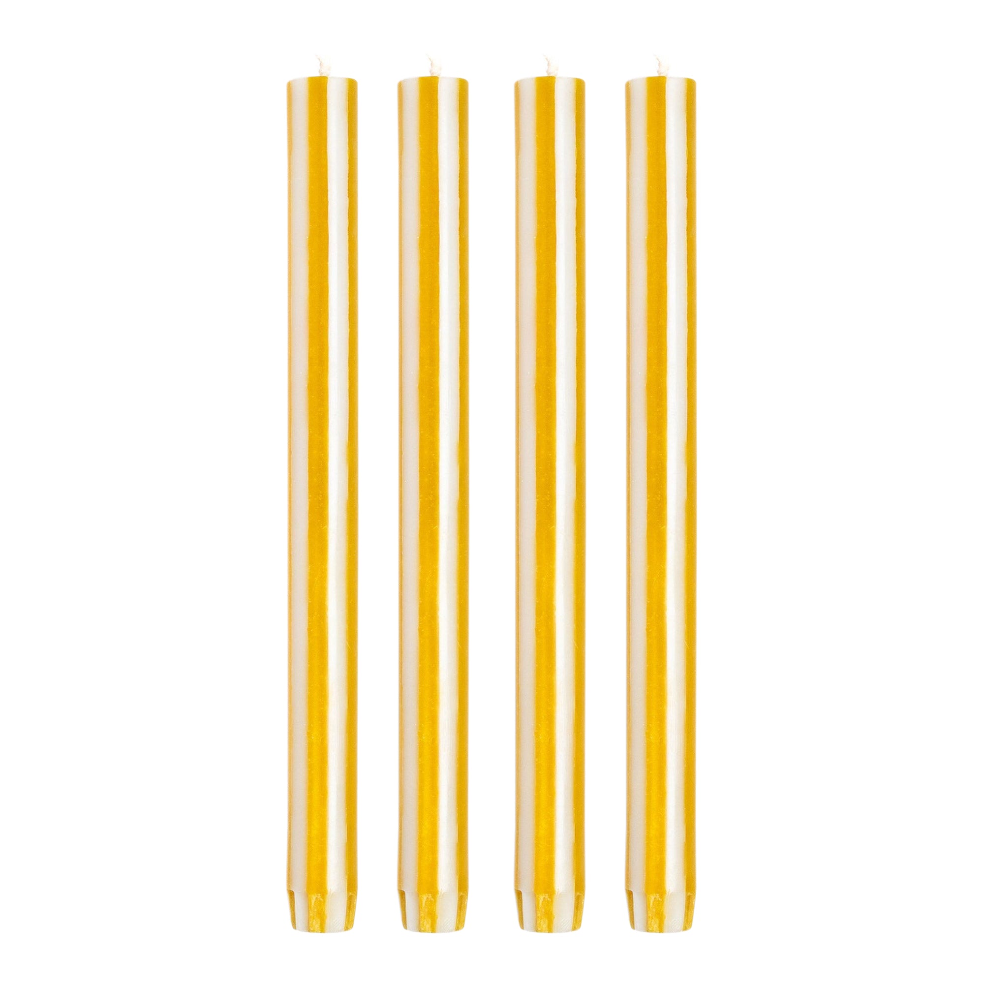 Stripe Dinner Candles - Mustard / White