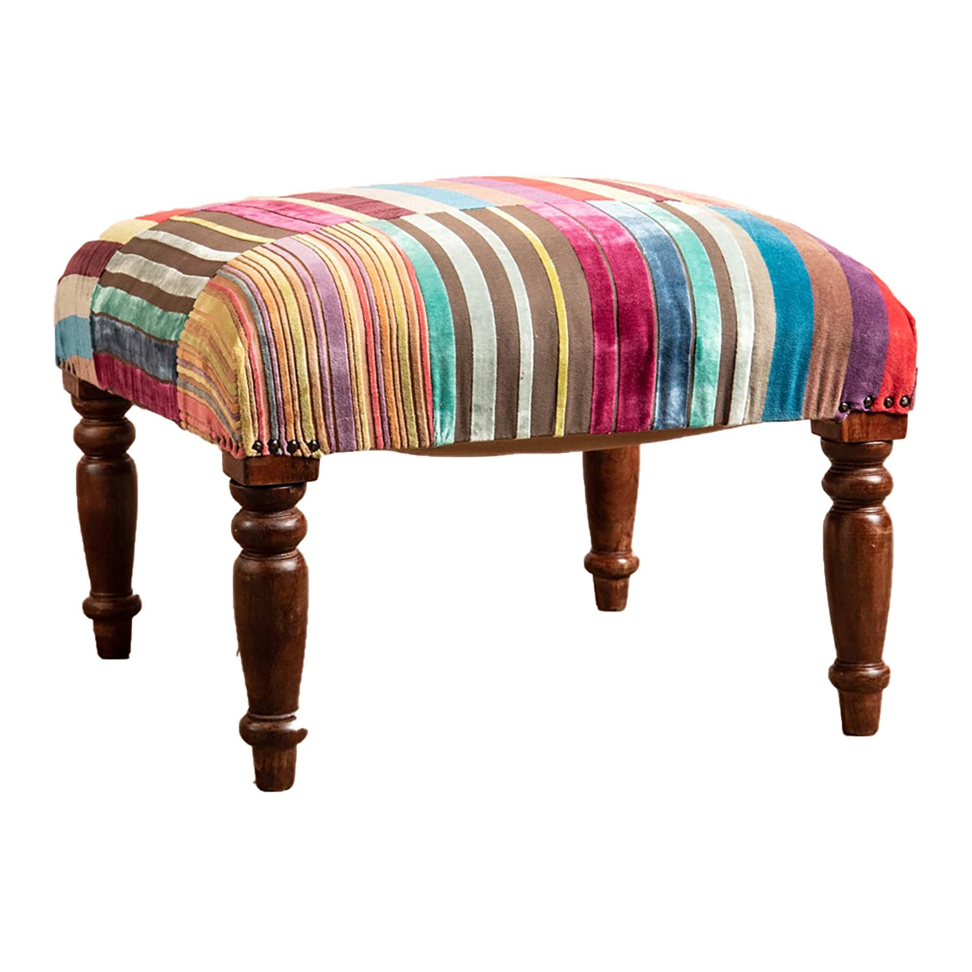 Striped Velvet Footstool