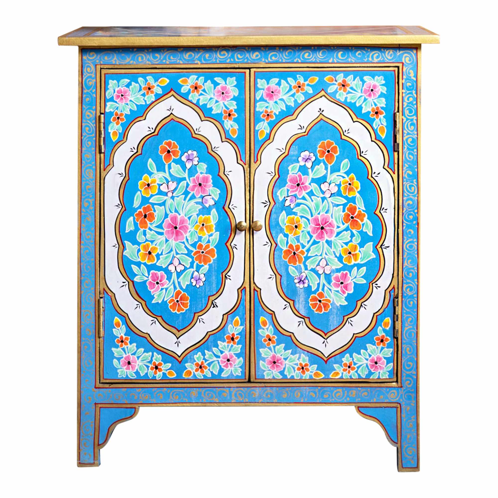 Blue Floral Hand Painted Wooden Cabinet