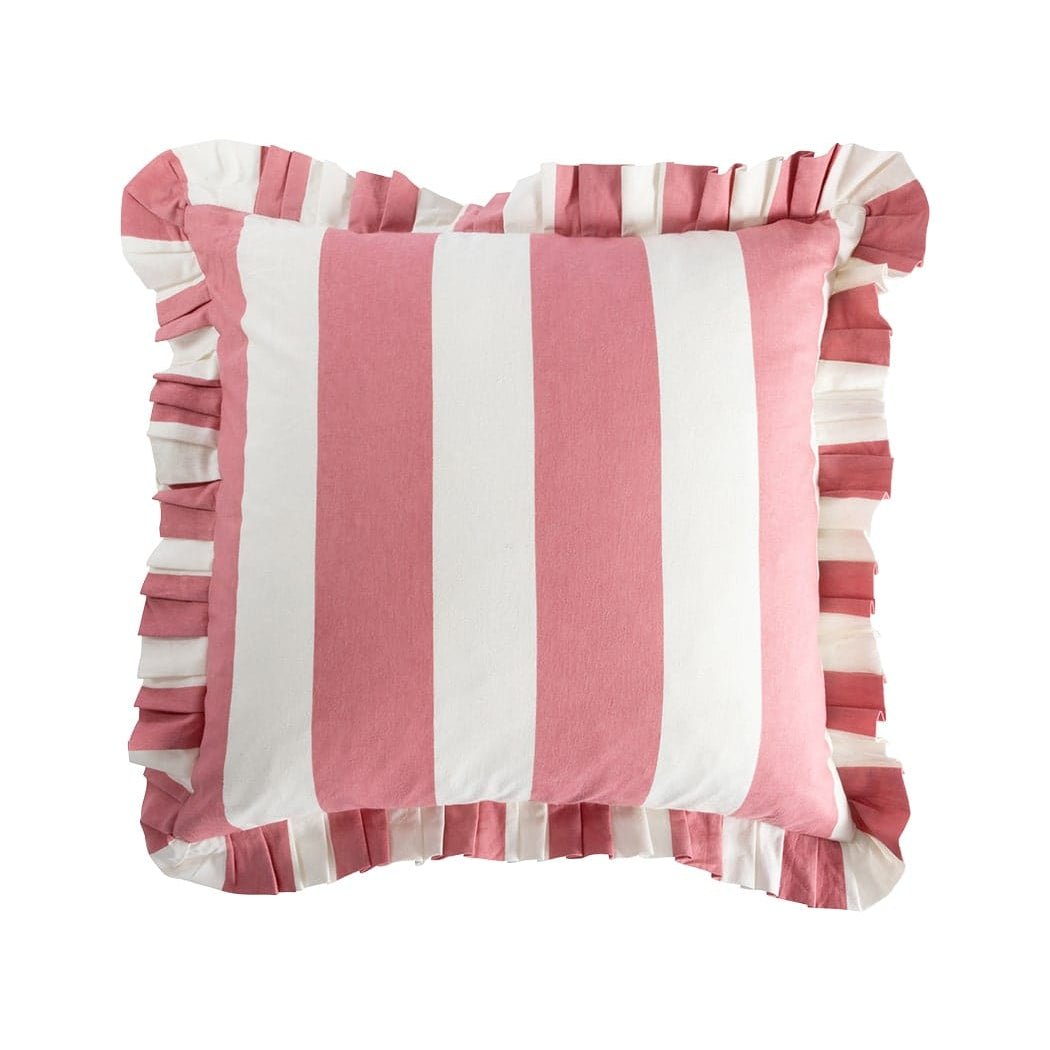 Cabana Stripe Ruffled Cushion Cover | Pink Candy