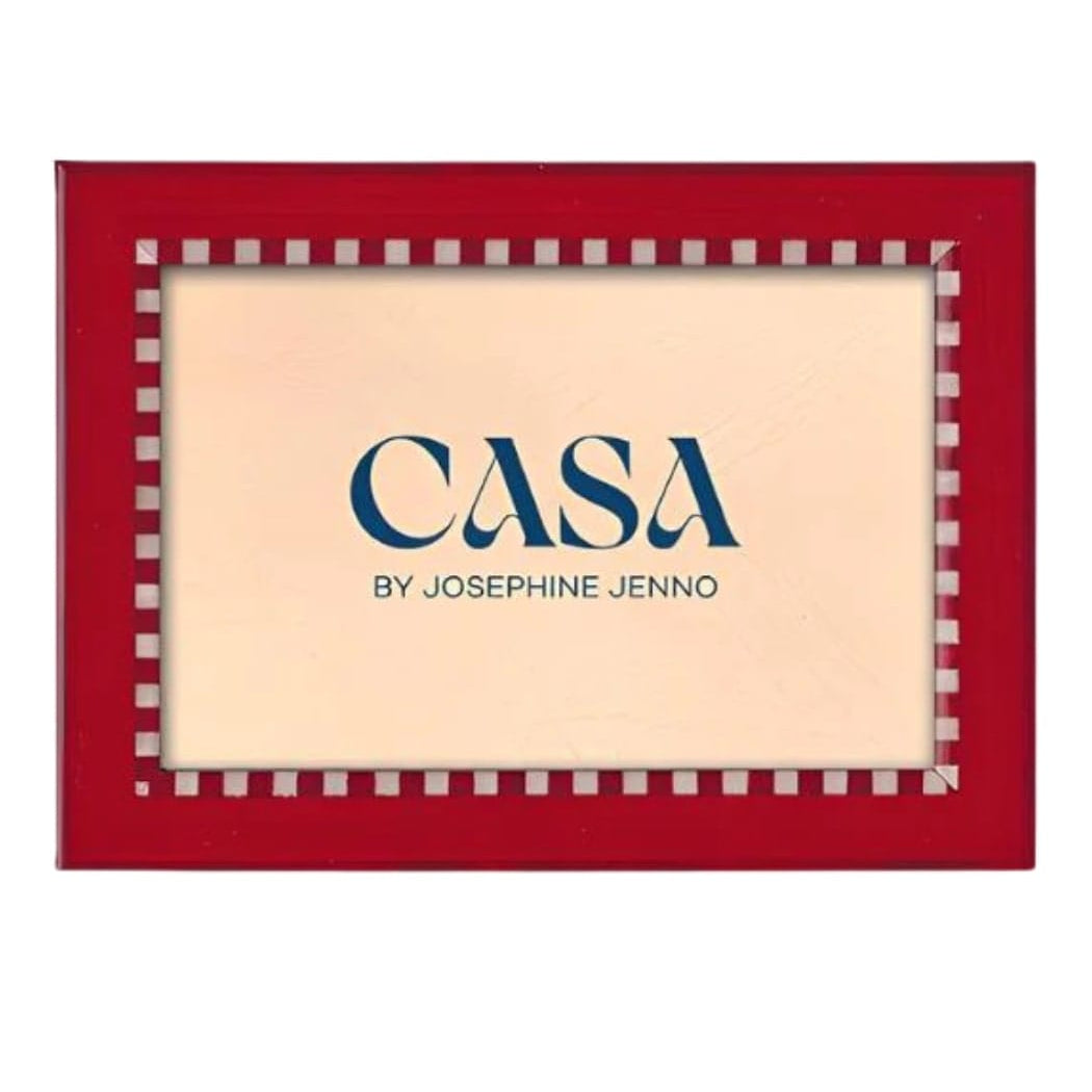 Red and White Striped Marquetry Photo Frame