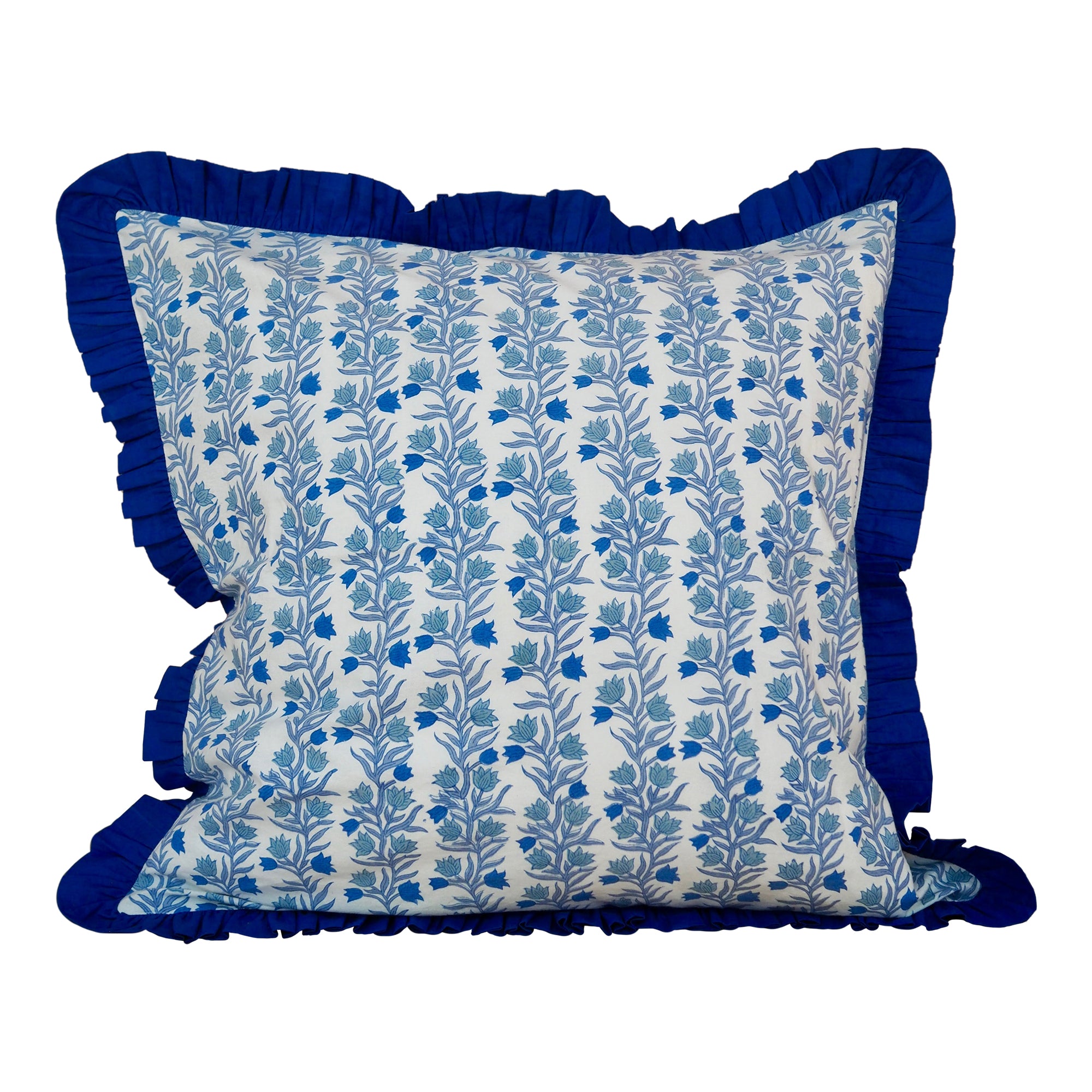 Large Blue Floral Reversible Cushion Cover