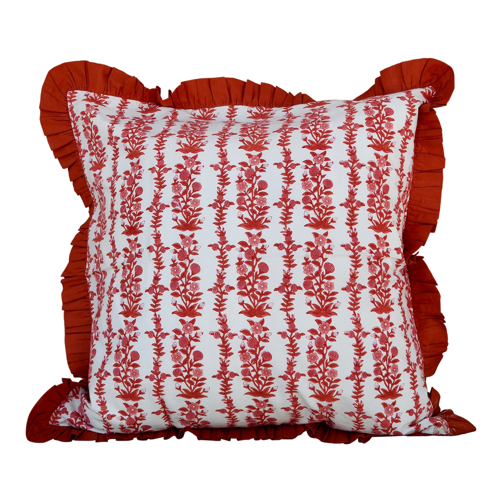 Large Terracotta Pink Floral Reversible Cushion Cover