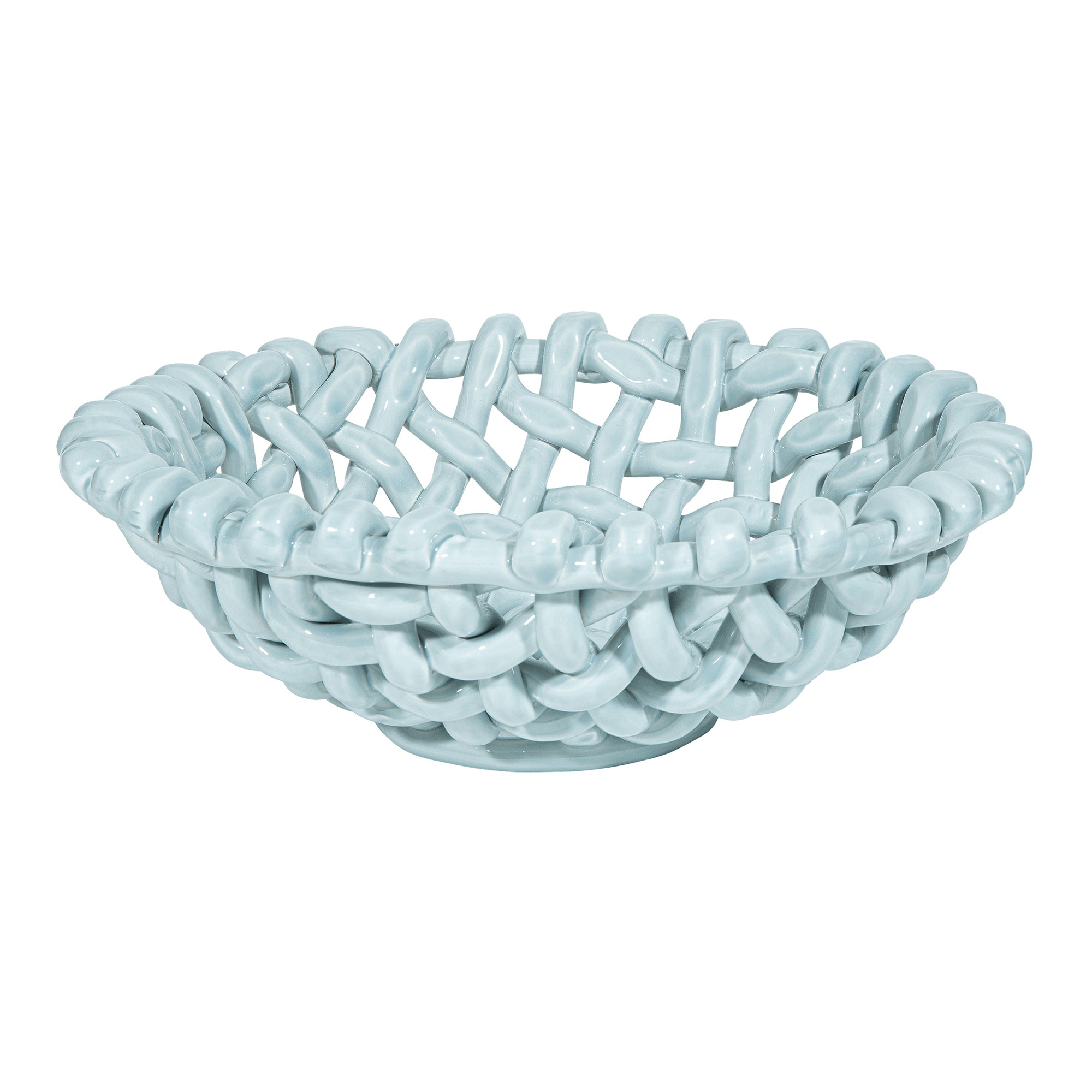 Large Sky Blue Basketweave Bowl