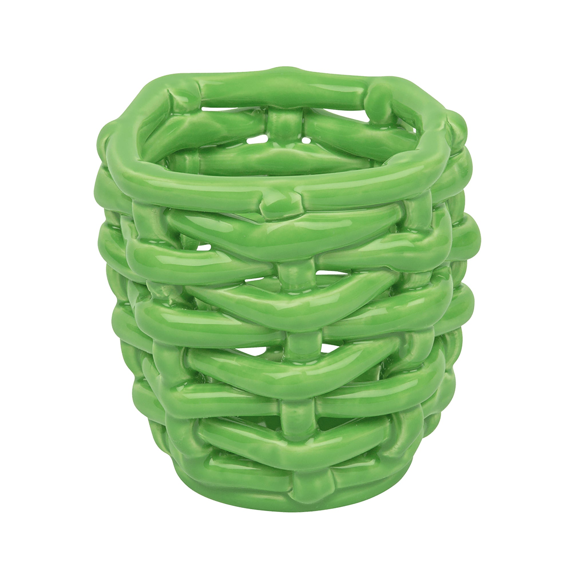 Small Apple Green Basketweave Planter