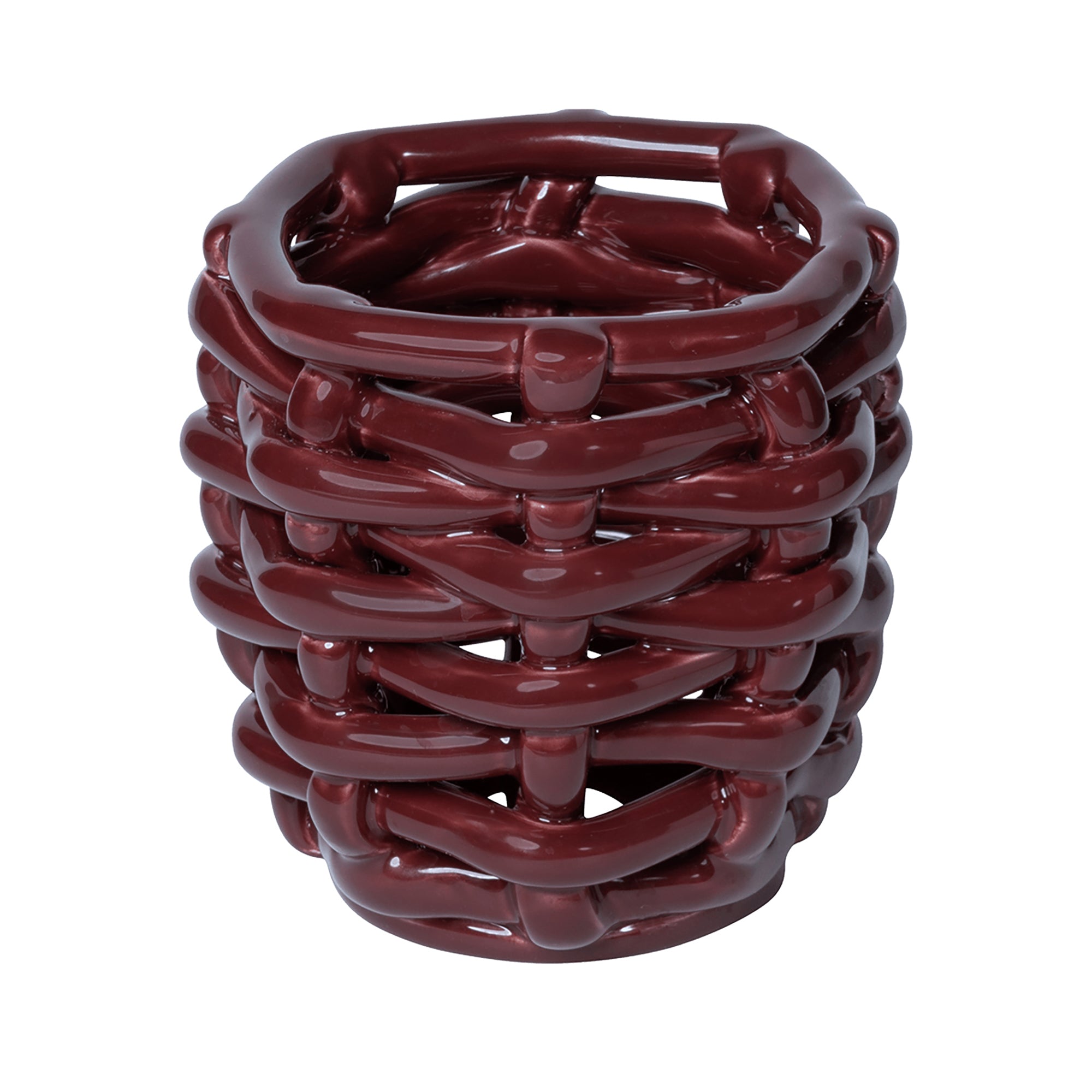 Small Burgundy Basketweave Planter