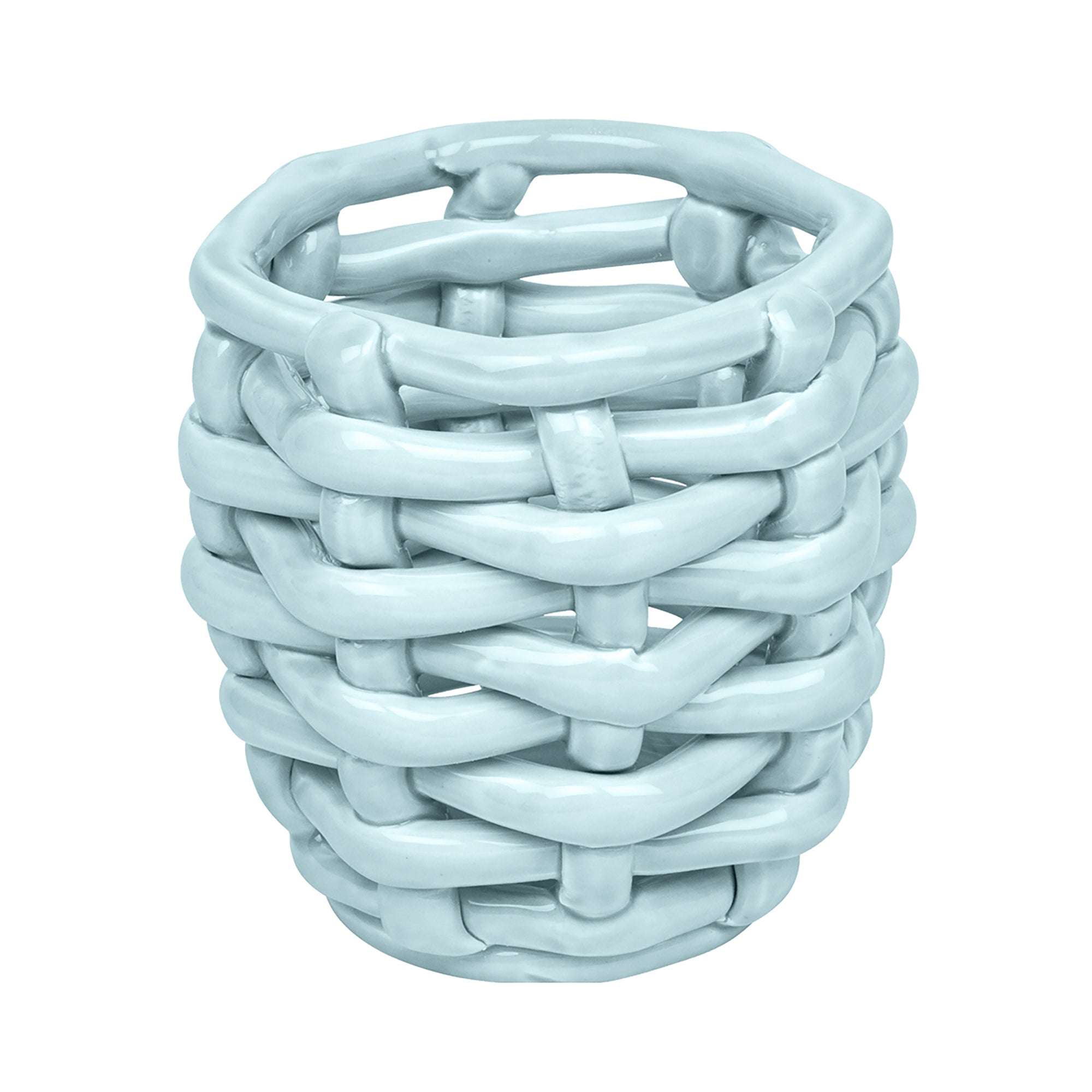 Small Sky Blue Basketweave Planter