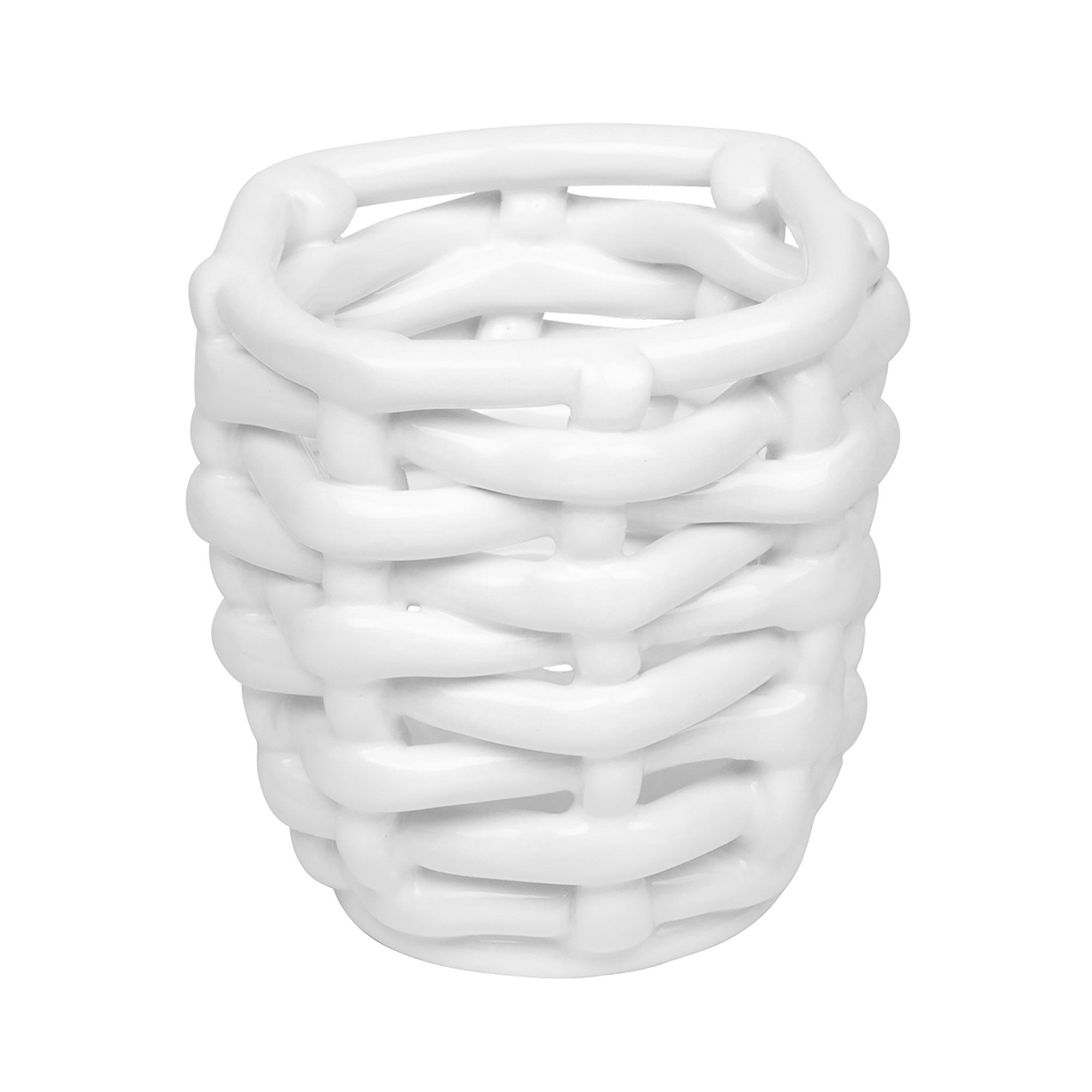 Small White Basketweave Planter