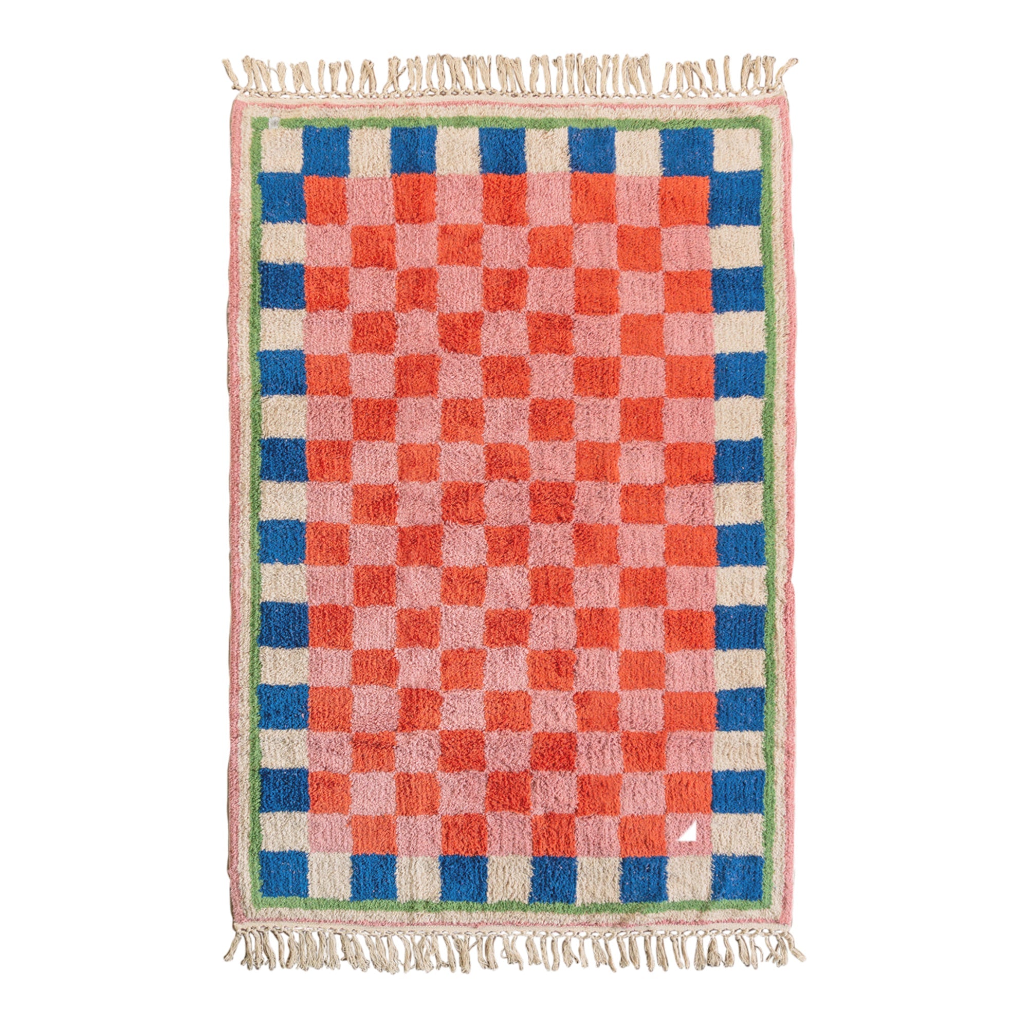 Lizzie Pink & Red Chequered Recycled Cotton Medium Rug