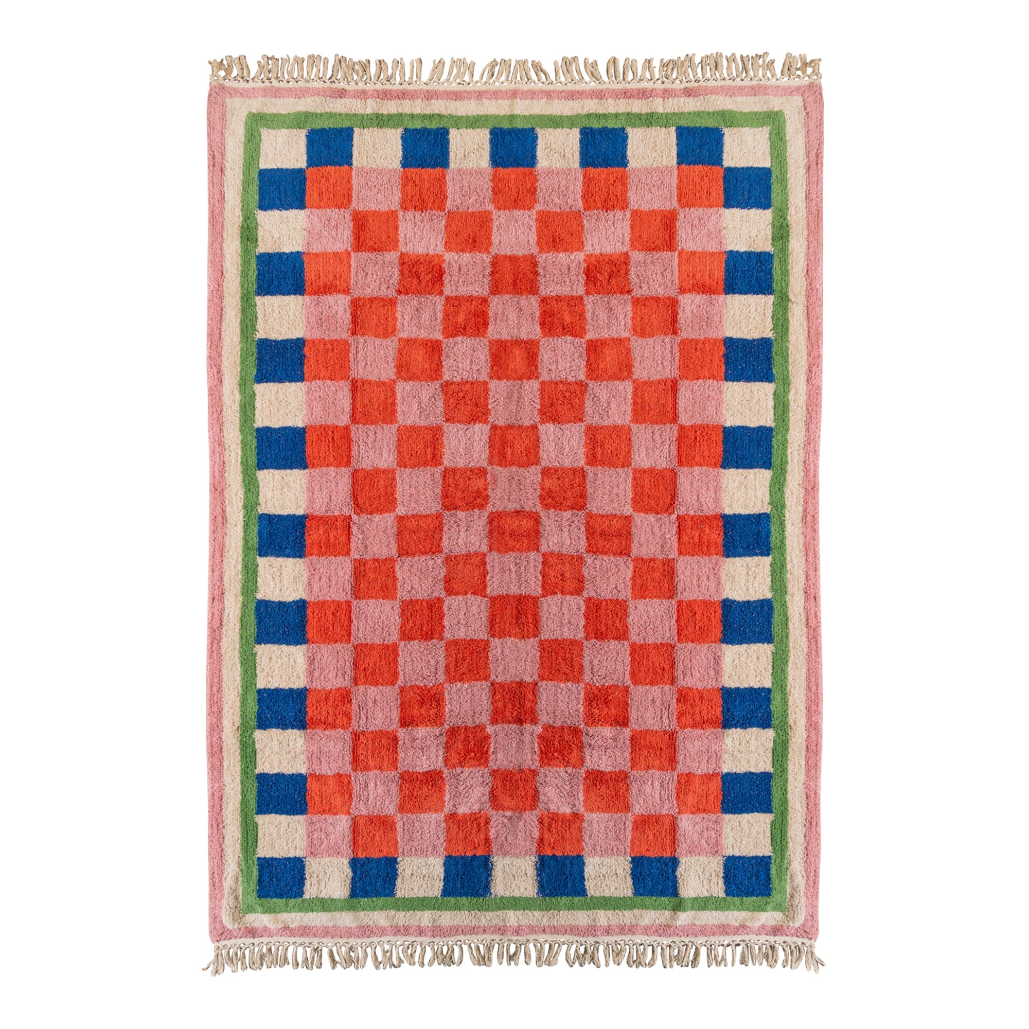Lizzie Pink & Red Chequered Recycled Cotton Extra Large Rug