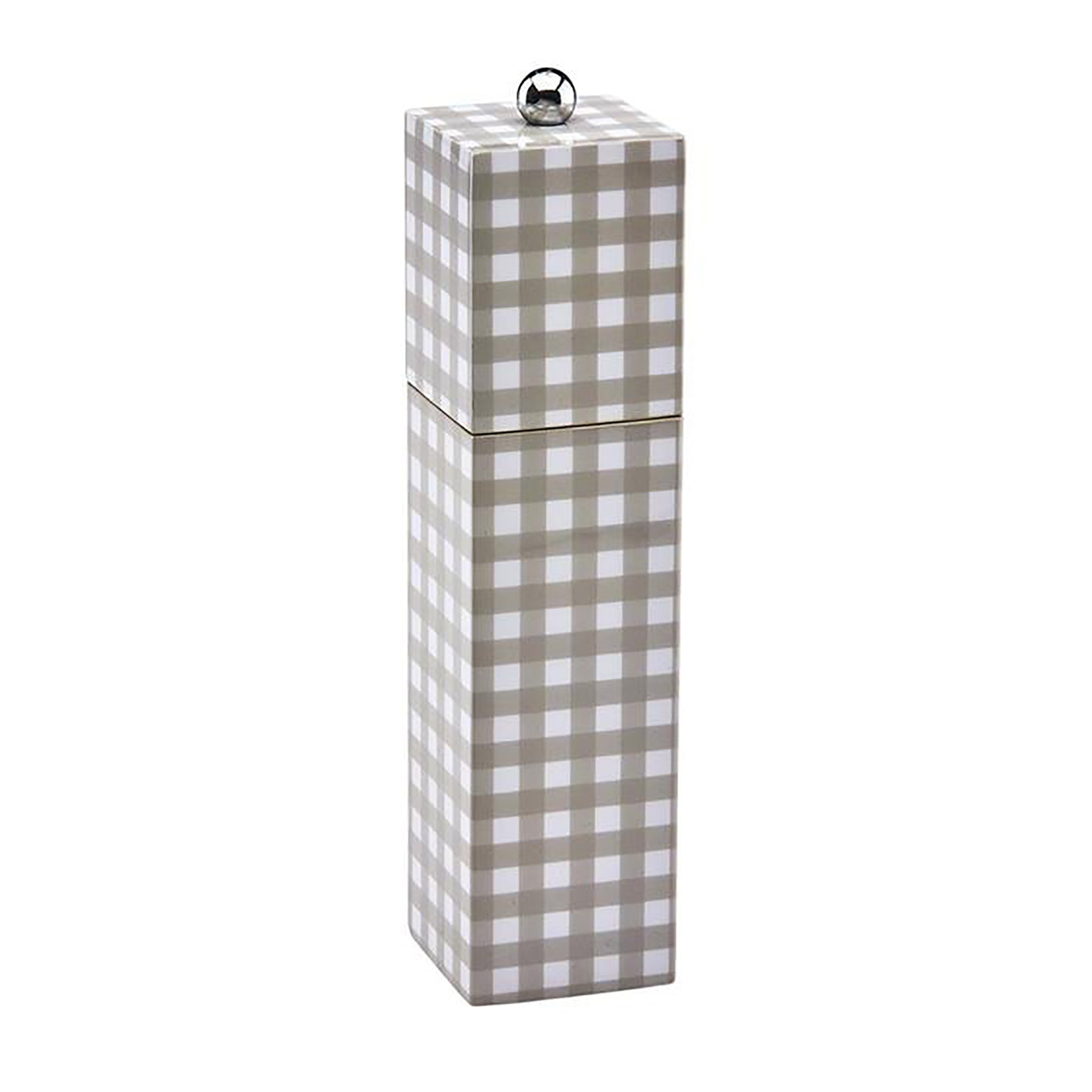Cappuccino Gingham Square Pillar Salt or Pepper Mill