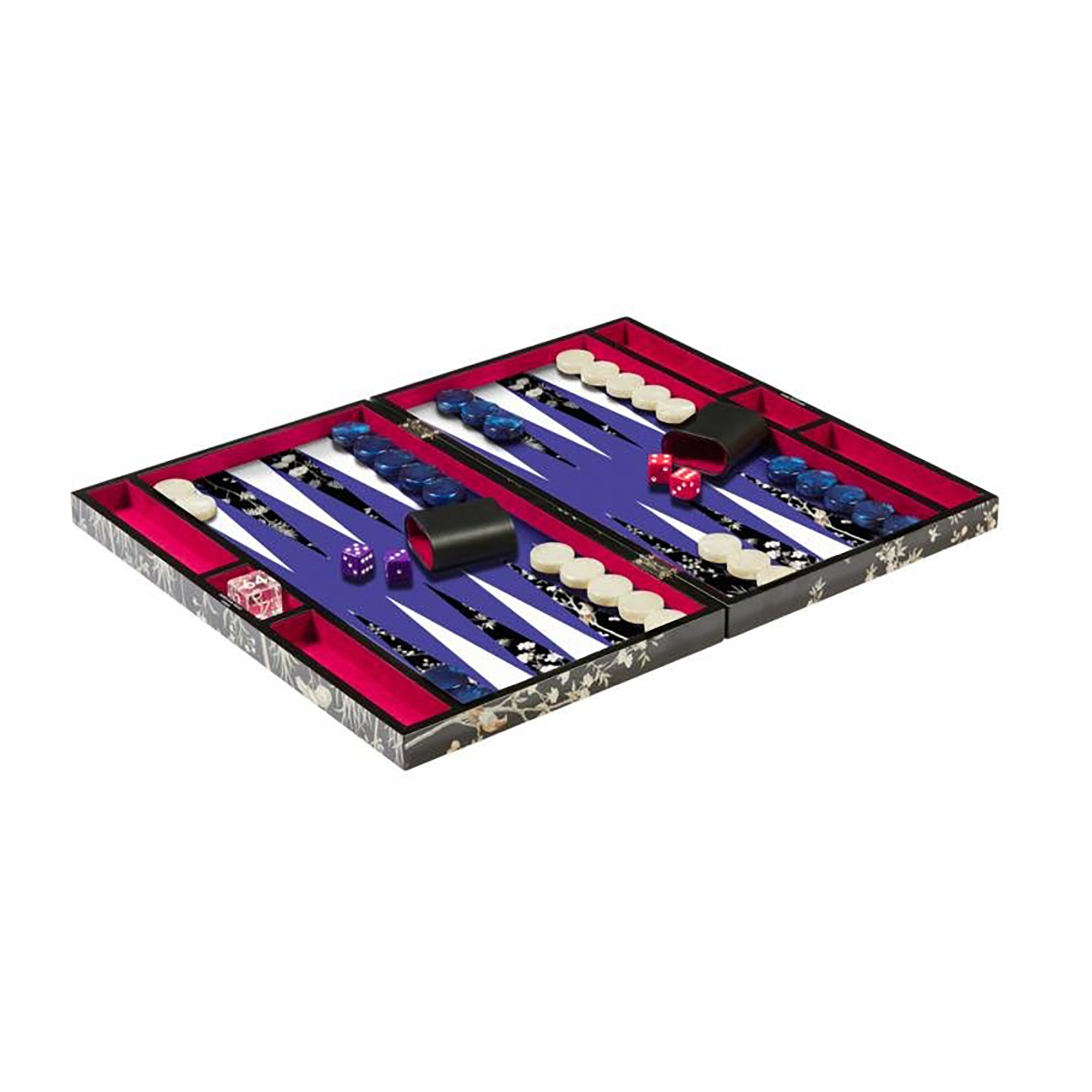Black Chinoiserie Lacquer Backgammon Set