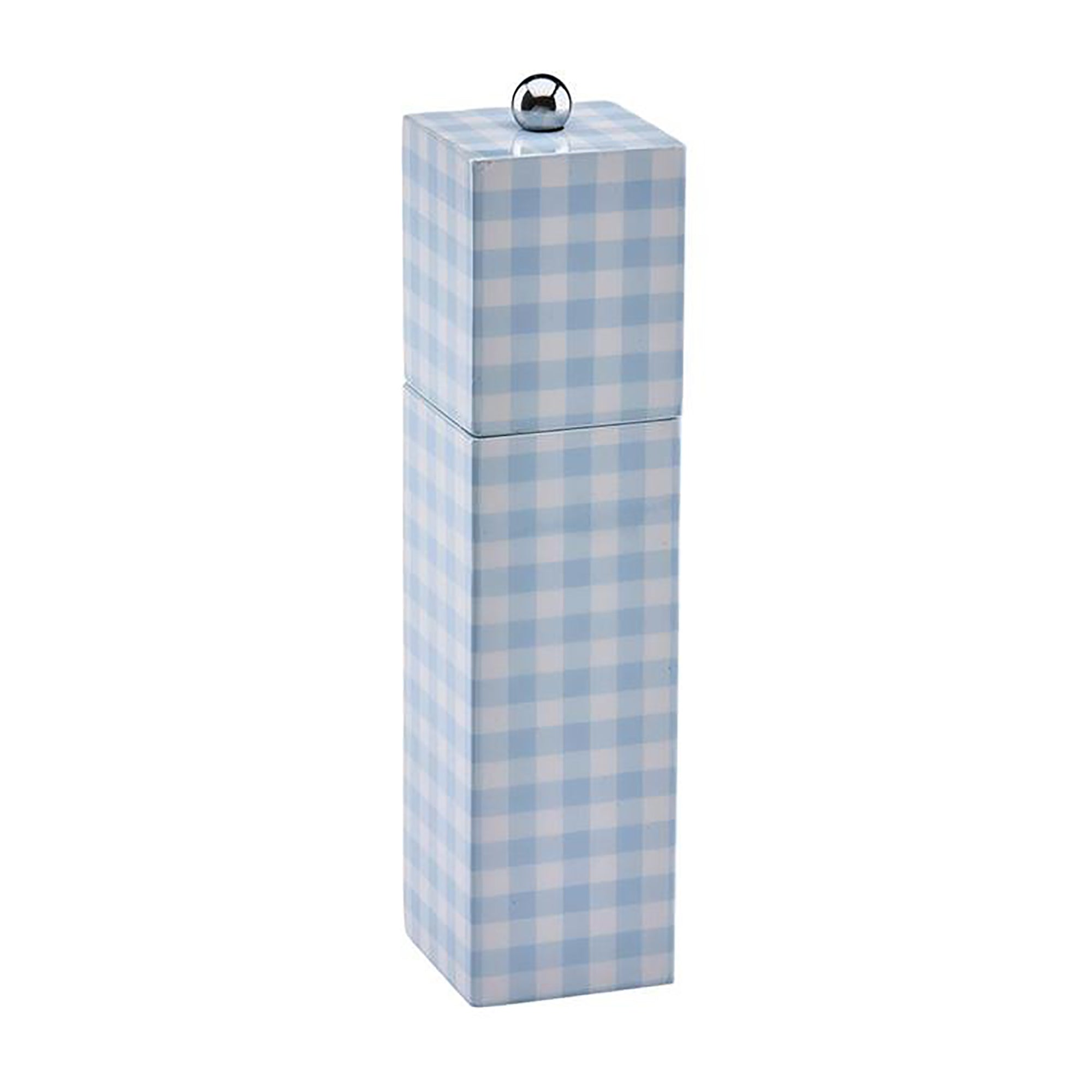 Blue Gingham Square Pillar Salt or Pepper Mill