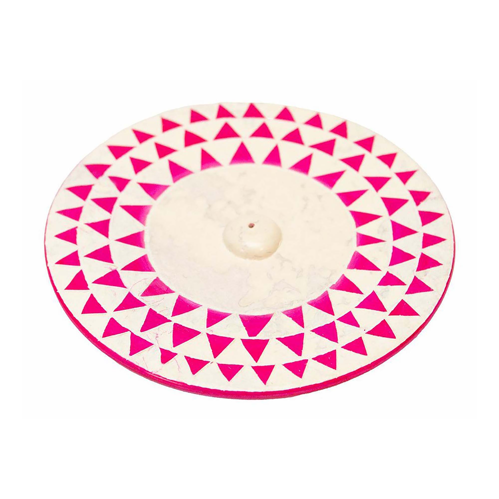 Kenyan Soapstone Round Incense Holder 'Pink Sun Mask'