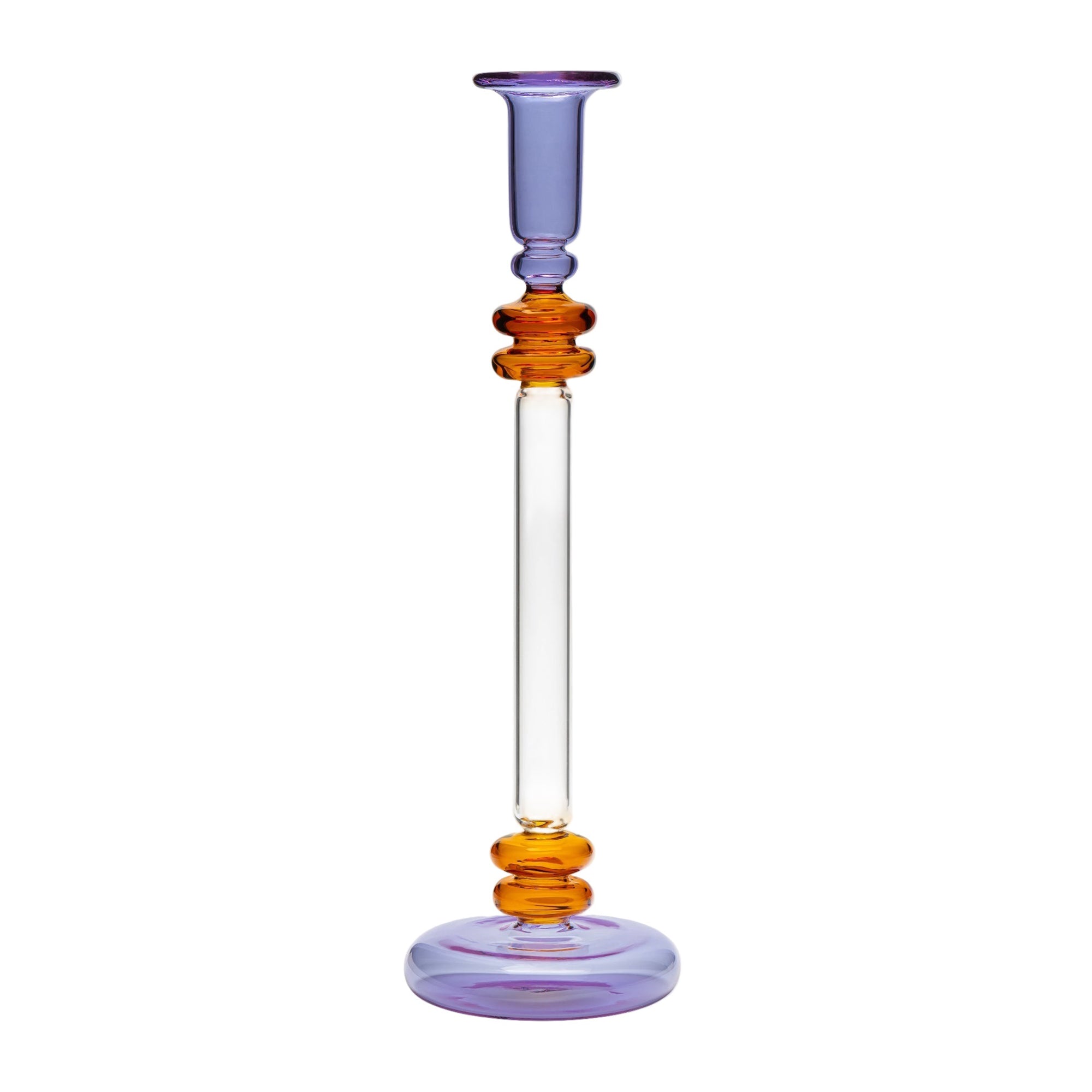 Bugle Glass Candlestick - Purple & Amber