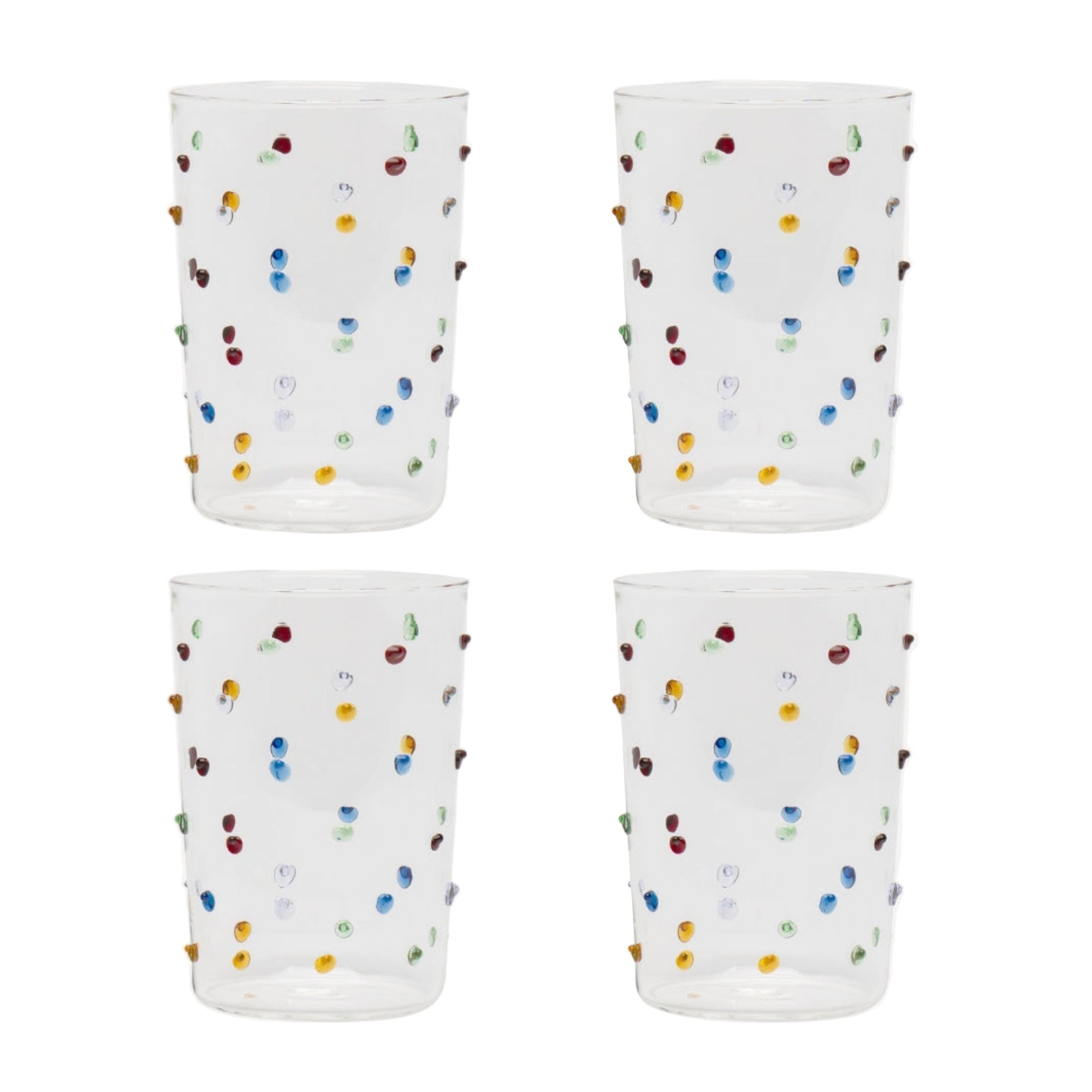 Multicoloured Pom Tumbler Glass - Set of Four