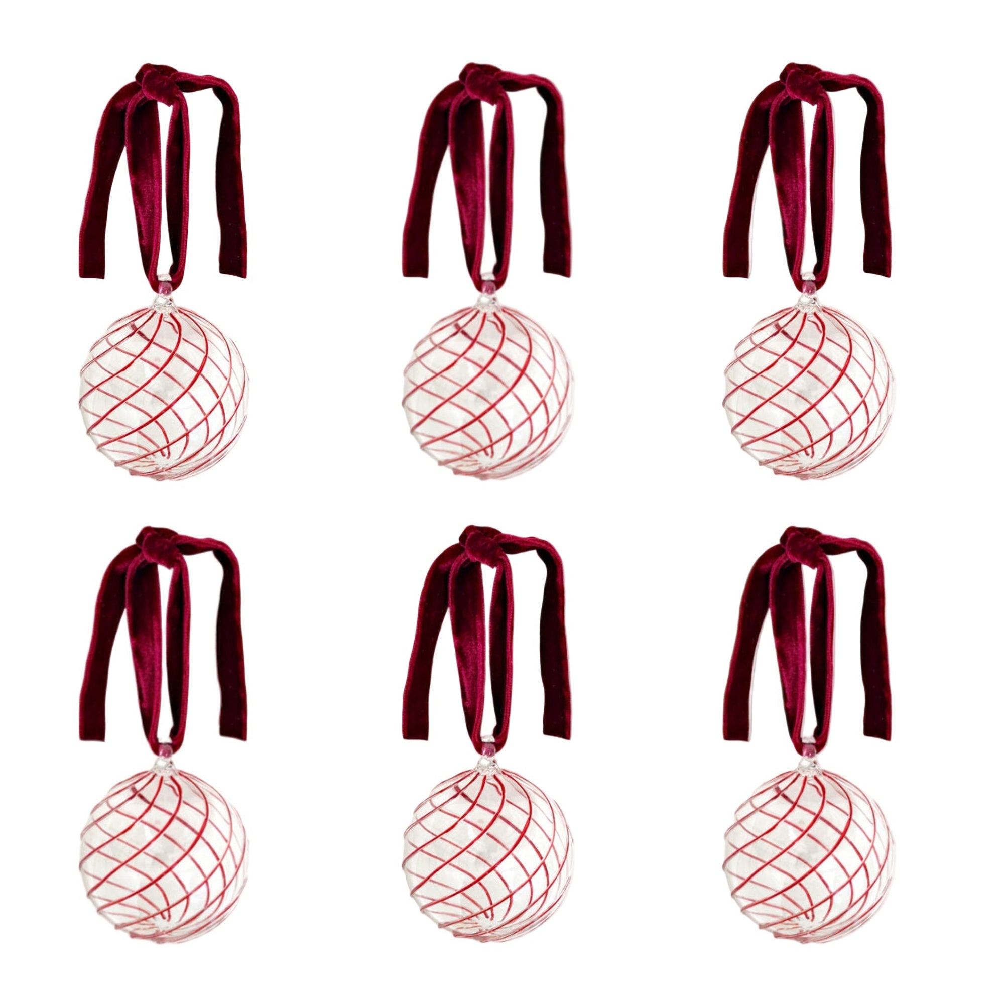 Box of Six Swirl Glass Baubles | Red