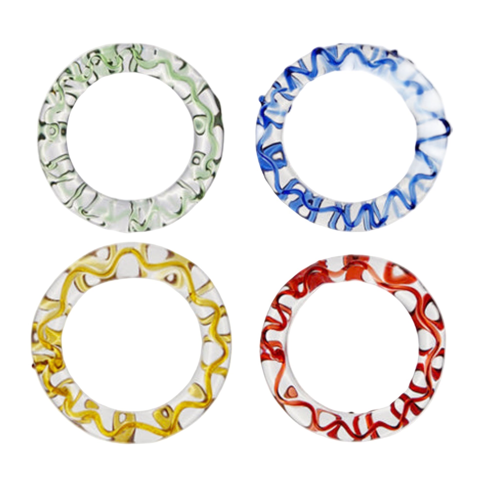 Multicoloured Squiggle Glass Napkin Rings | Set of Four