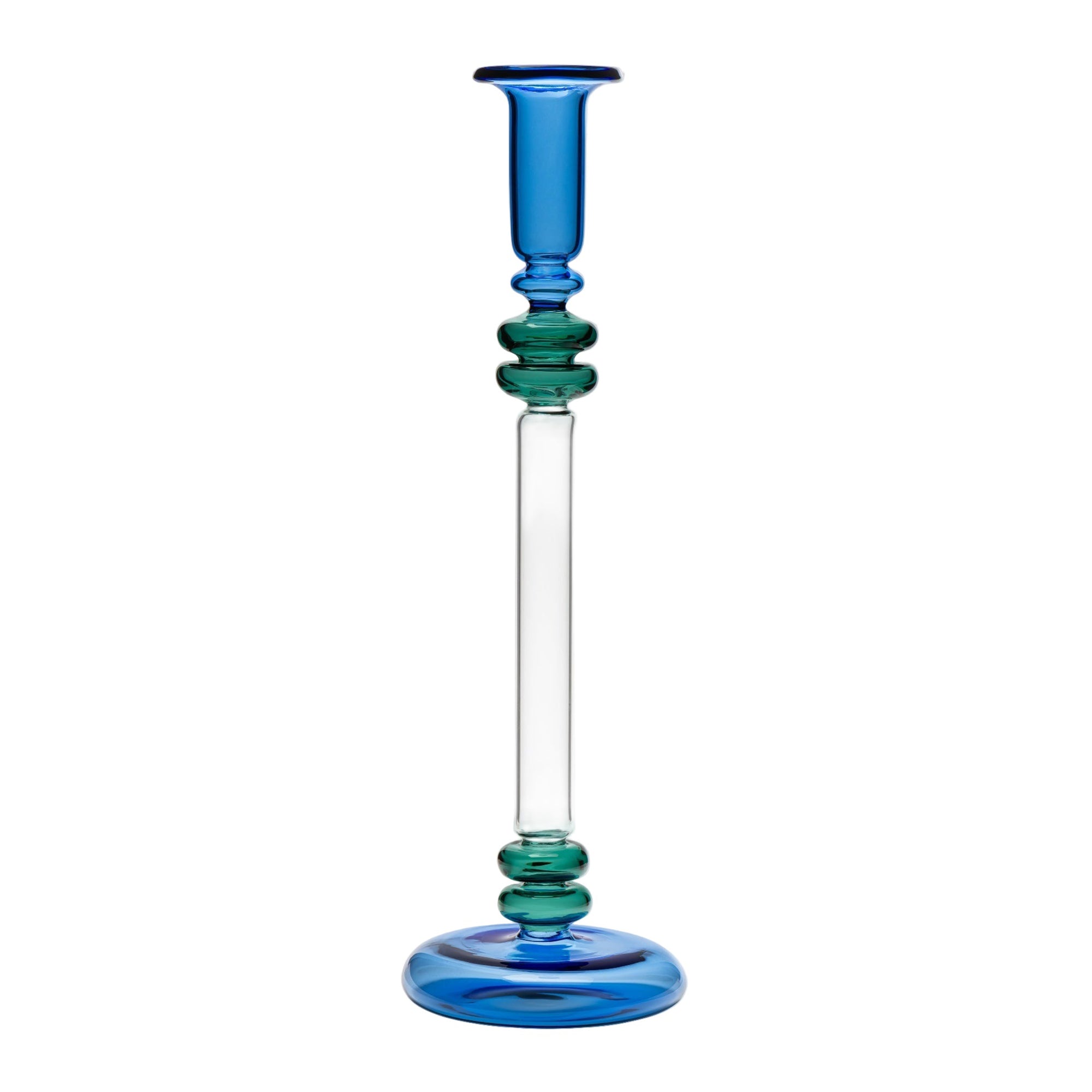 Bugle Glass Candlestick - Blue & Teal