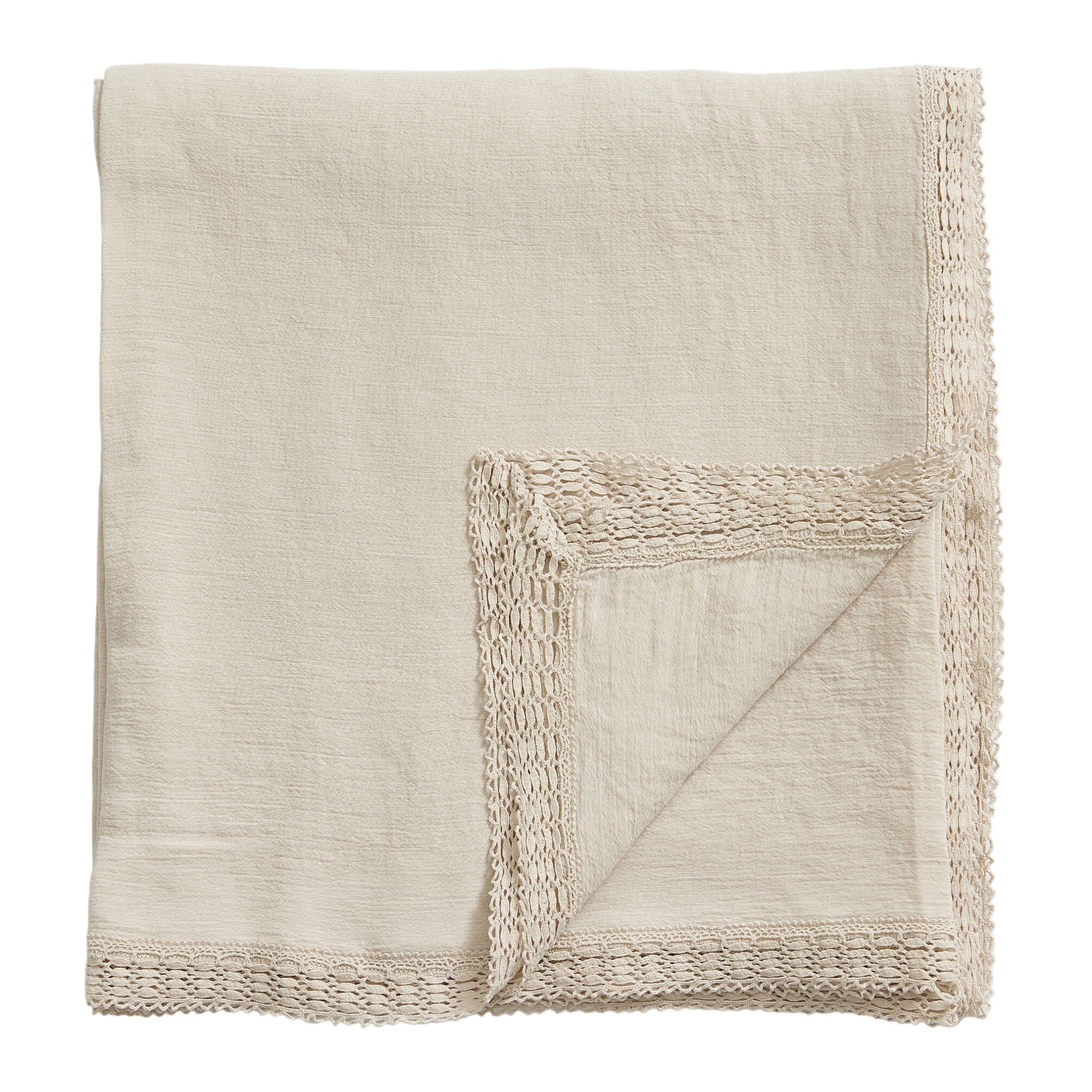 Washed Linen Cotton Tablecloth with Lace edge - Putty