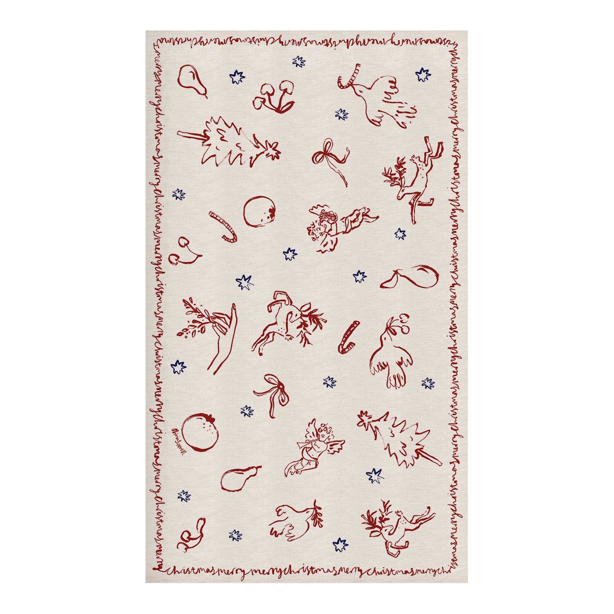 Cherubs & Reindeer Linen Tablecloth