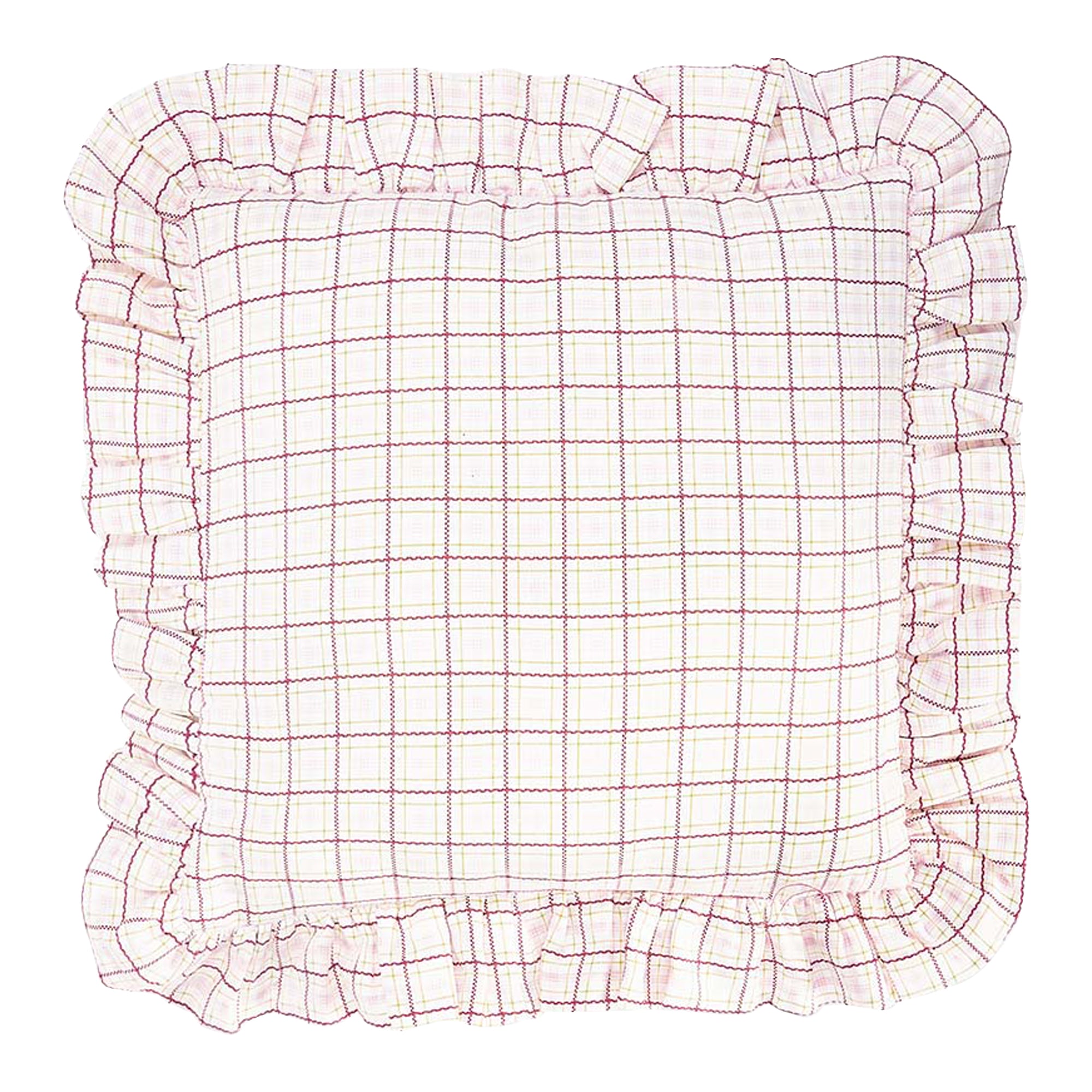 Square Linen Frill Cushion - Pink Check