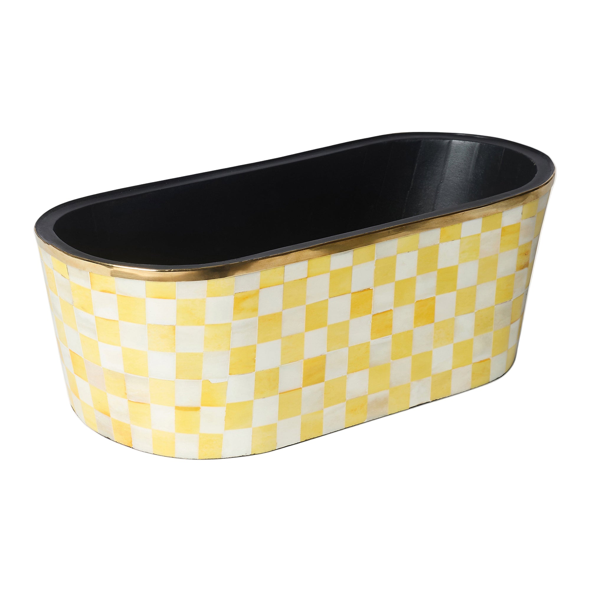 Oblong Inlay Planter | Large | Yellow |Chequered