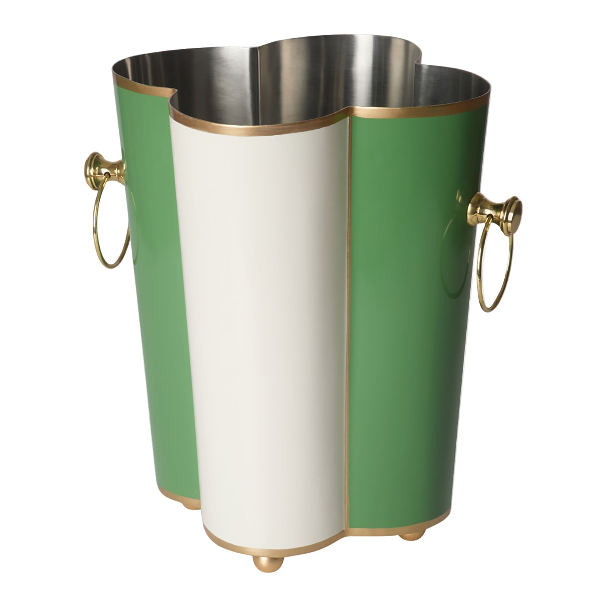 Scalloped Wine Cooler | Green and White | Striped