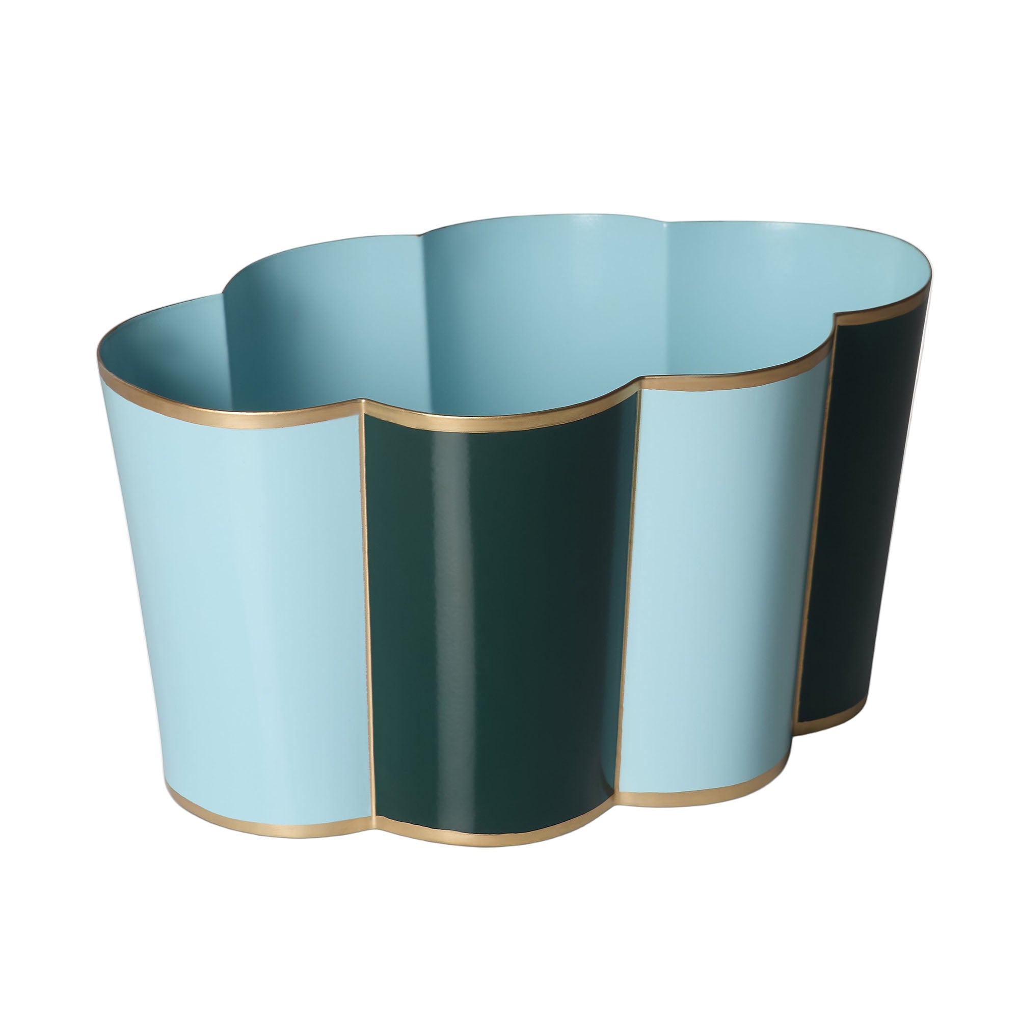 Rounded Scalloped Planter | Large | Forest Green & Powder Blue | Striped
