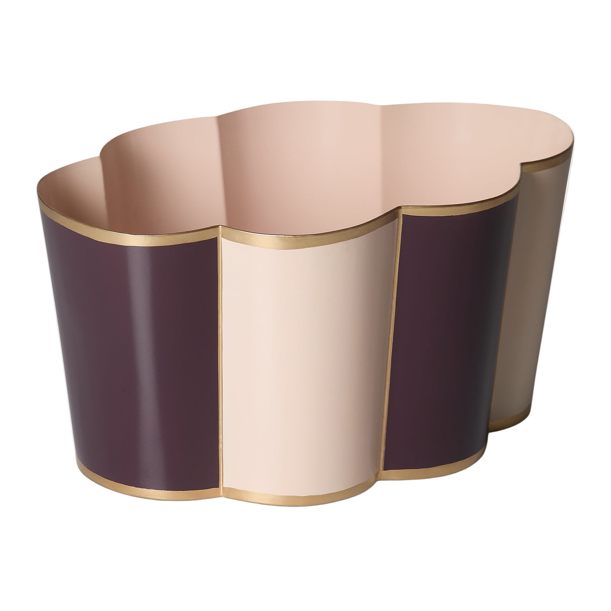 Rounded Scalloped Planter | Large | Rose Pink & Plum Purple | Striped
