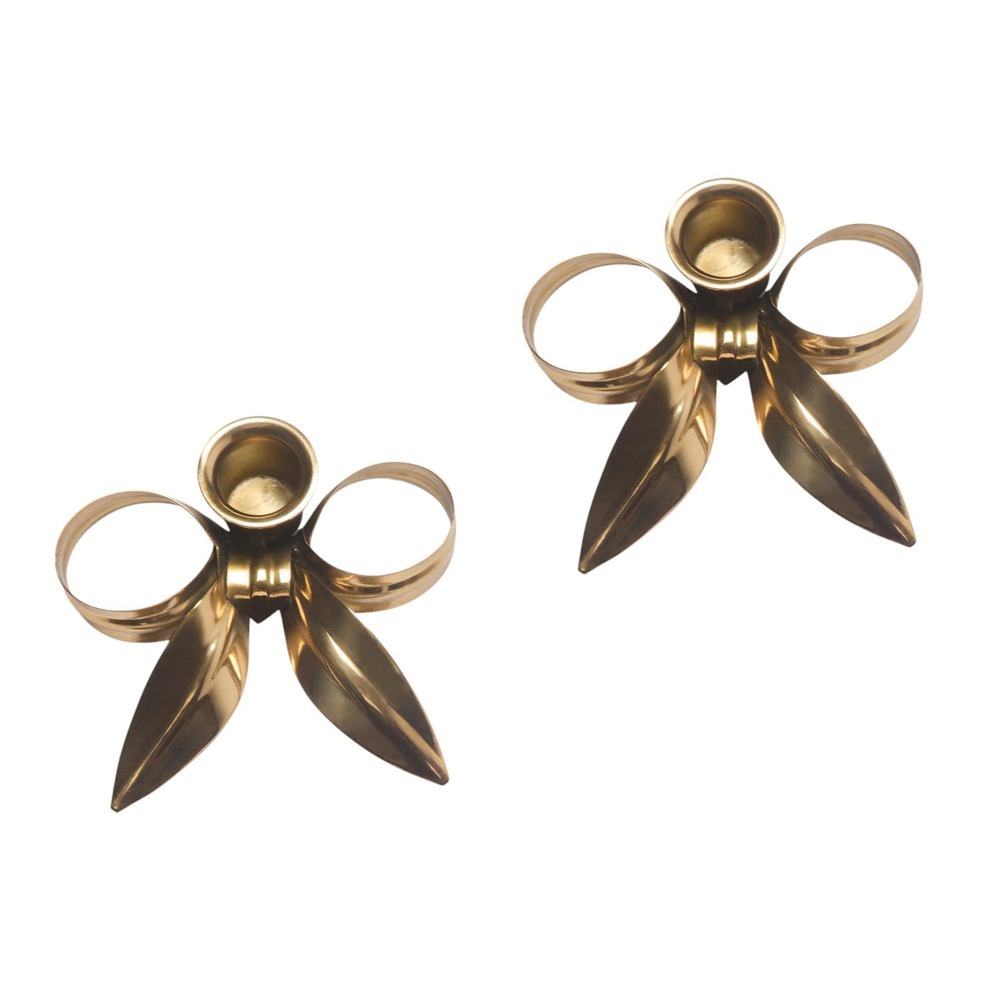 A Pair of Bow Candleholders | Brass